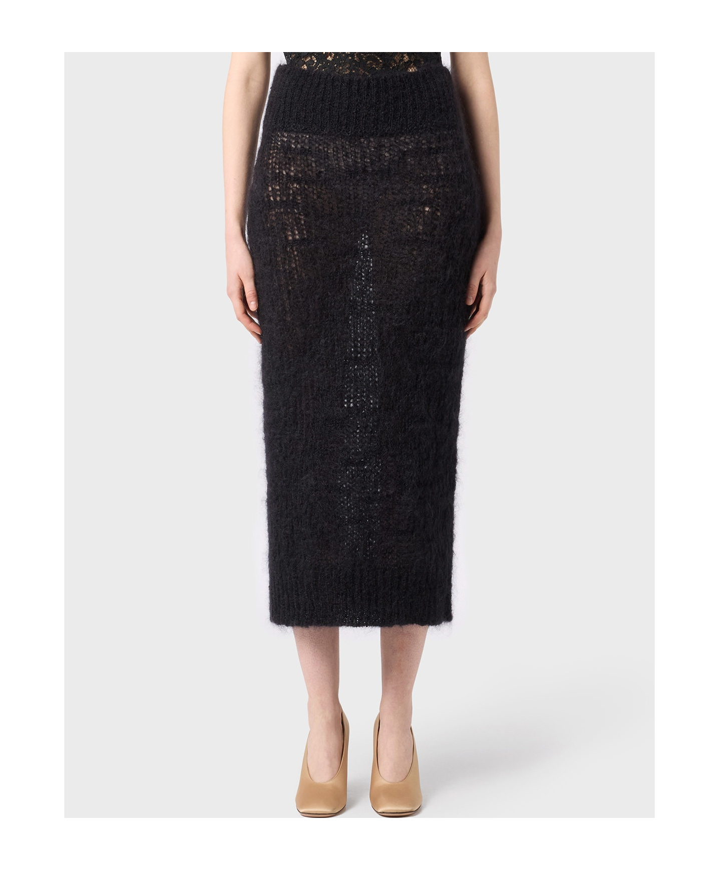 Blumarine Chunky-knit Midi Skirt In Black