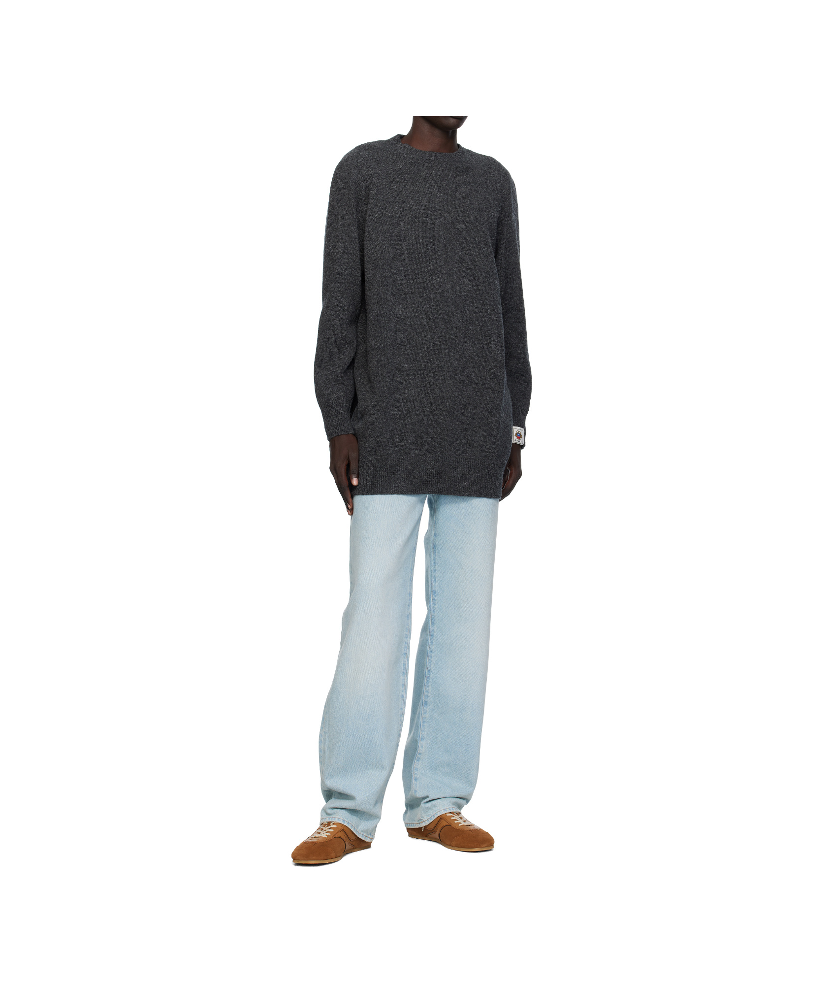 Bally Long Wool Sweater In Gray