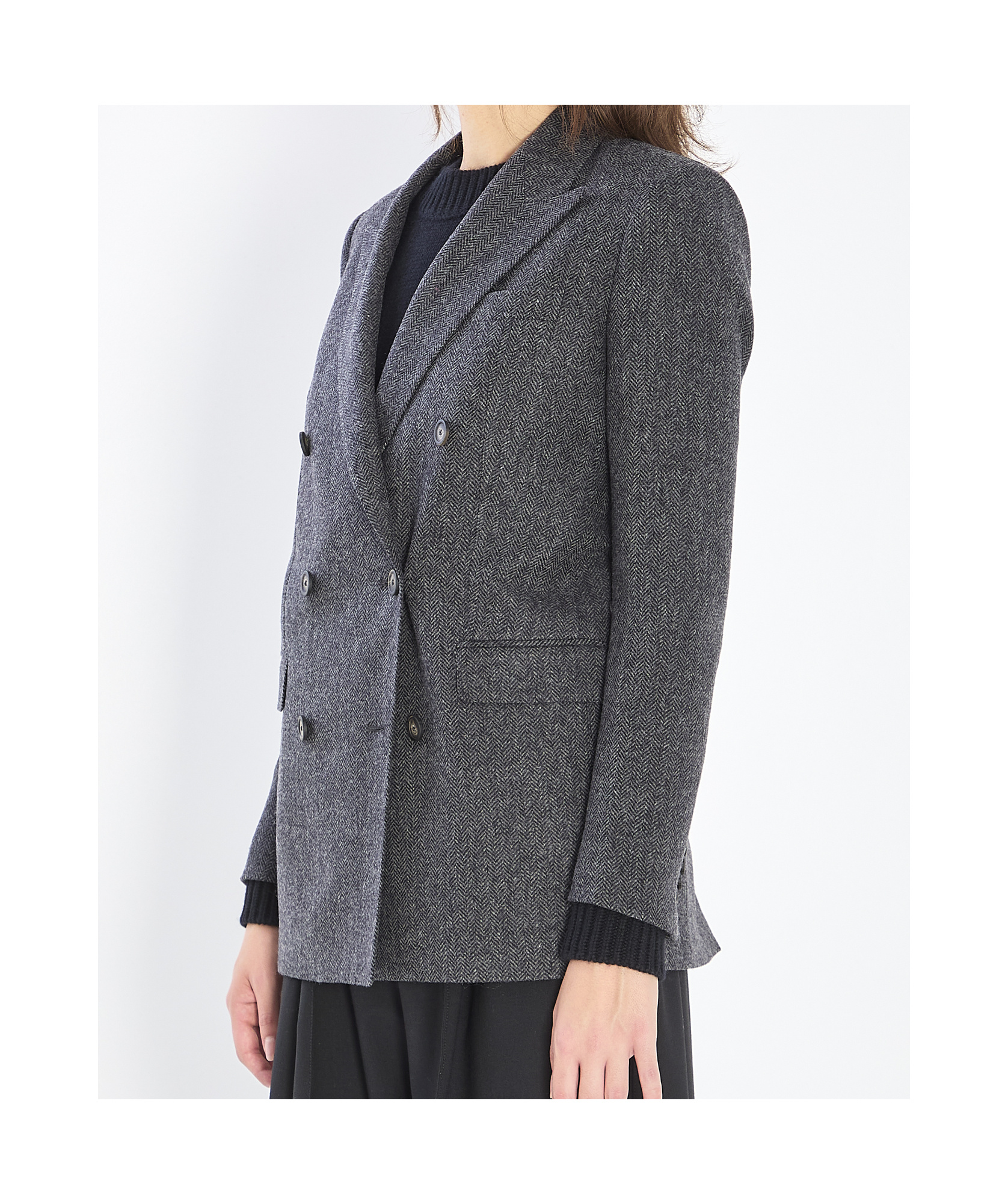 Tagliatore Jasmine Herringbone Double-breasted Peacoat In Gray