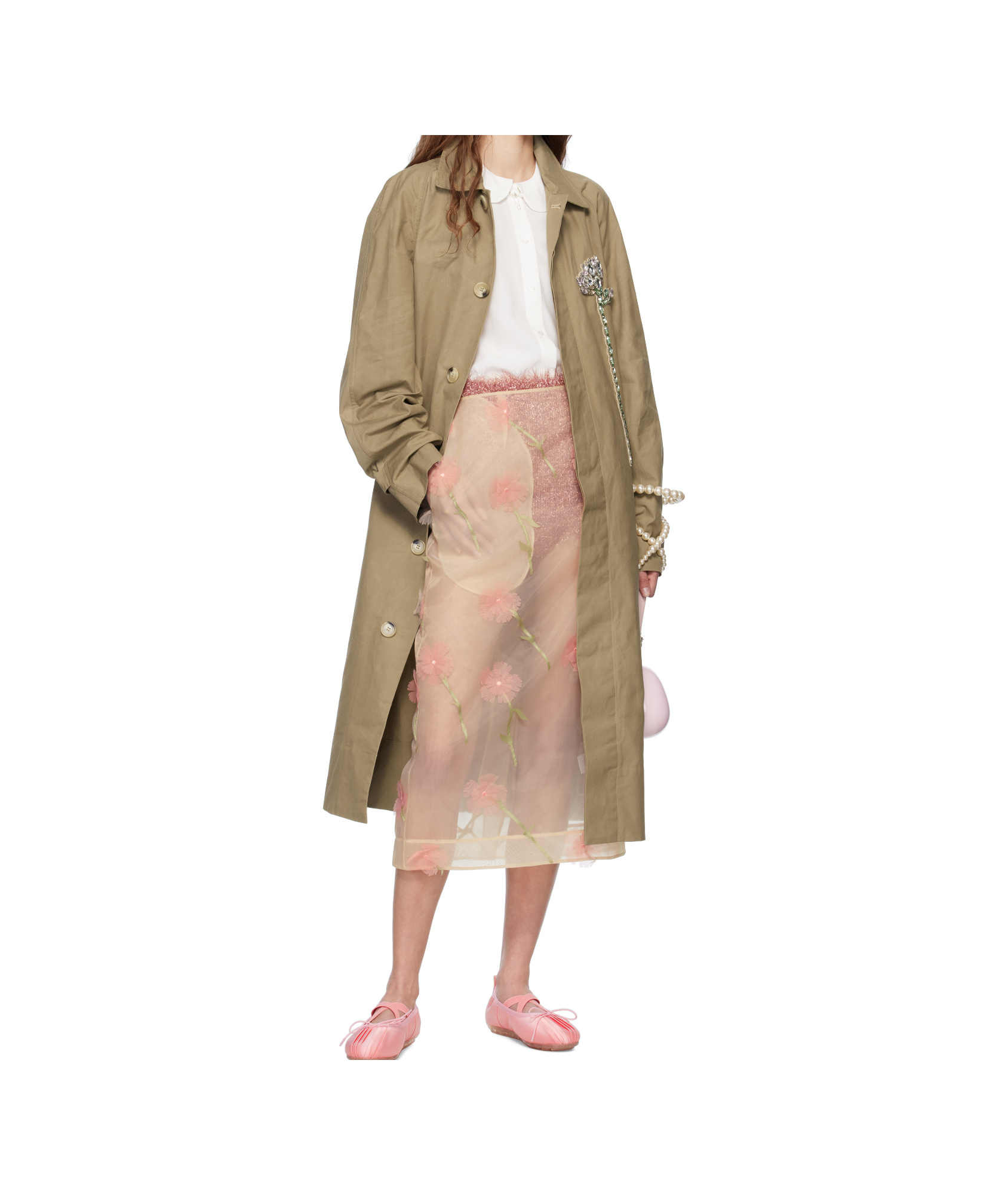 Simone Rocha Embellished Carnation Coat In Brown