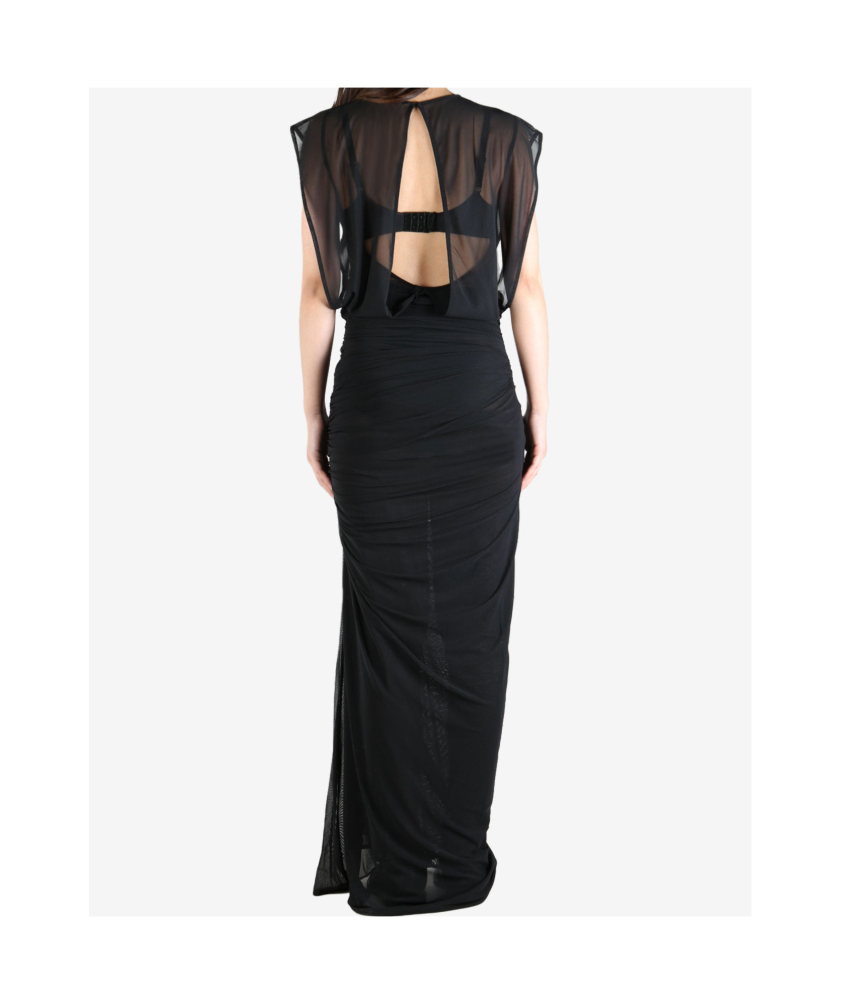Jean Paul Gaultier Flock 'tattoo Ruban' Open Back Mesh Sleeveless Dress In Black