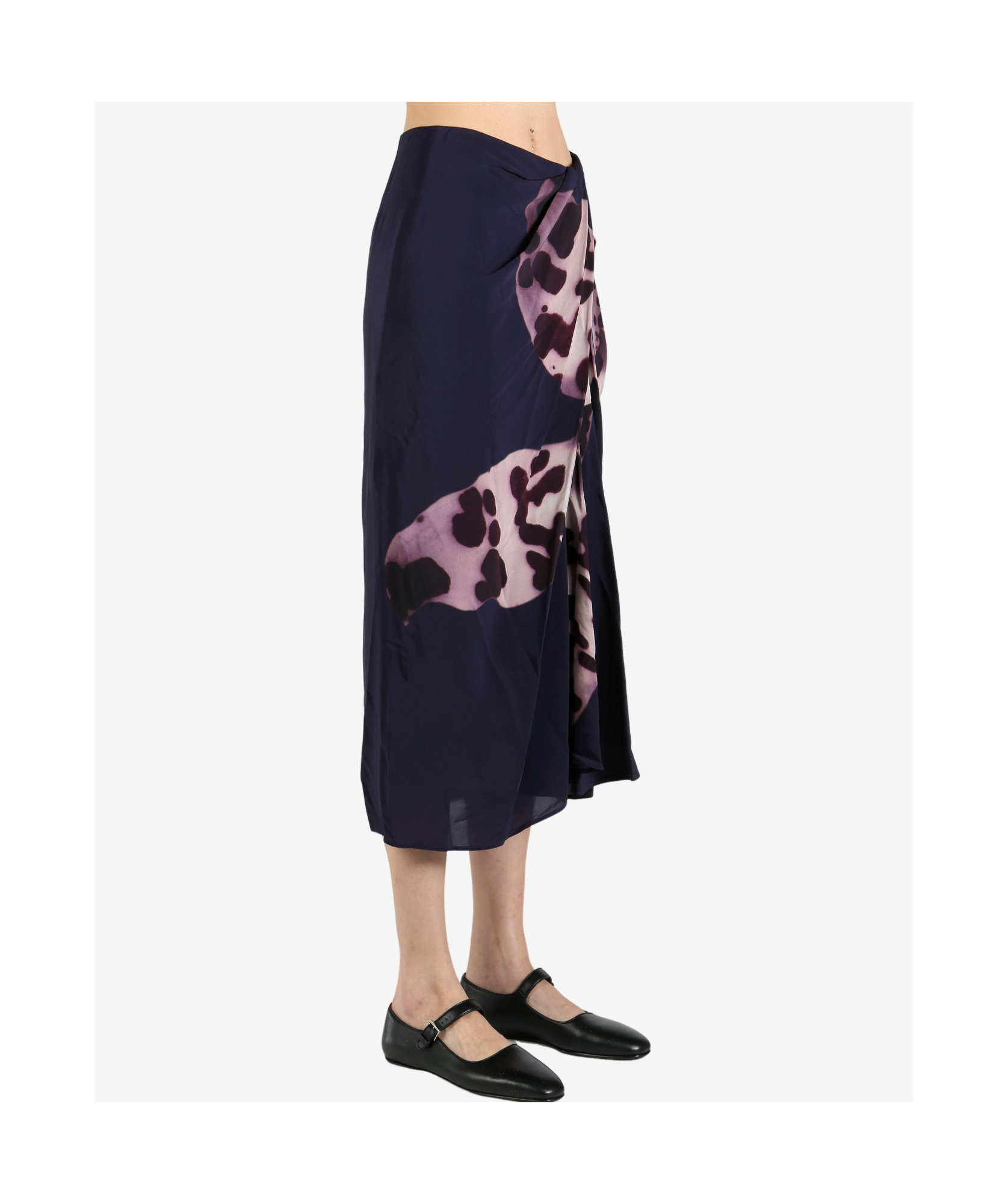 Dries Van Noten Draped Flared Skirt In Navy Blue