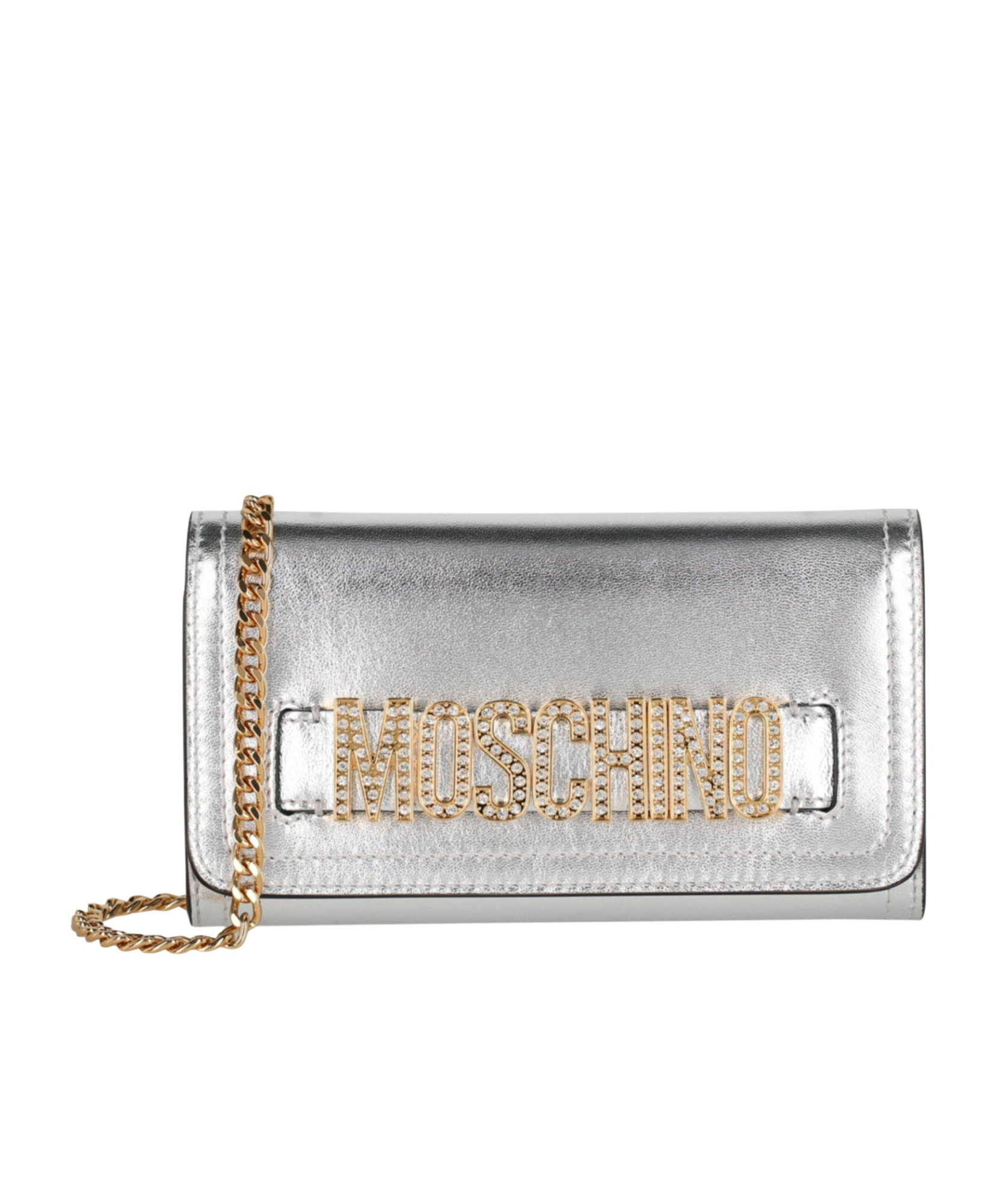 Moschino Crystal Embellished Shoulder Bag In Gray