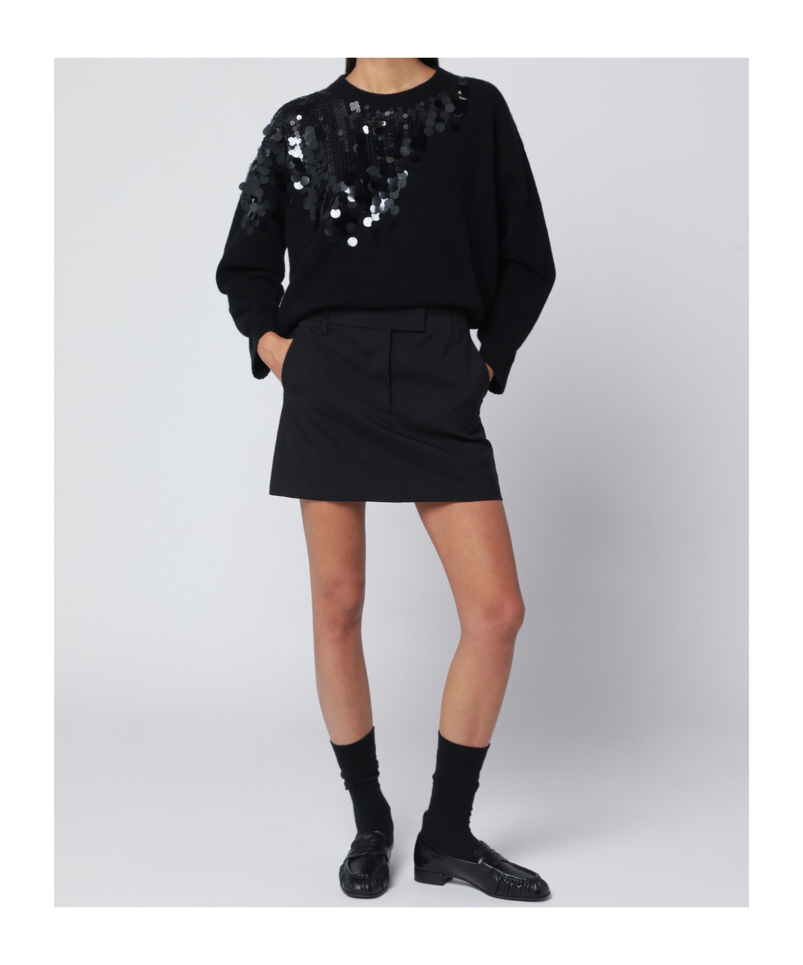 Roberto Collina Black Sweater With Sequin Embroidery In Black