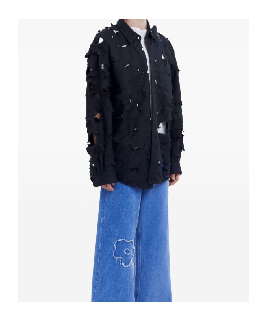 Shop Marni Black Cotton Boxy Fit Shirt With Cut Out Detail