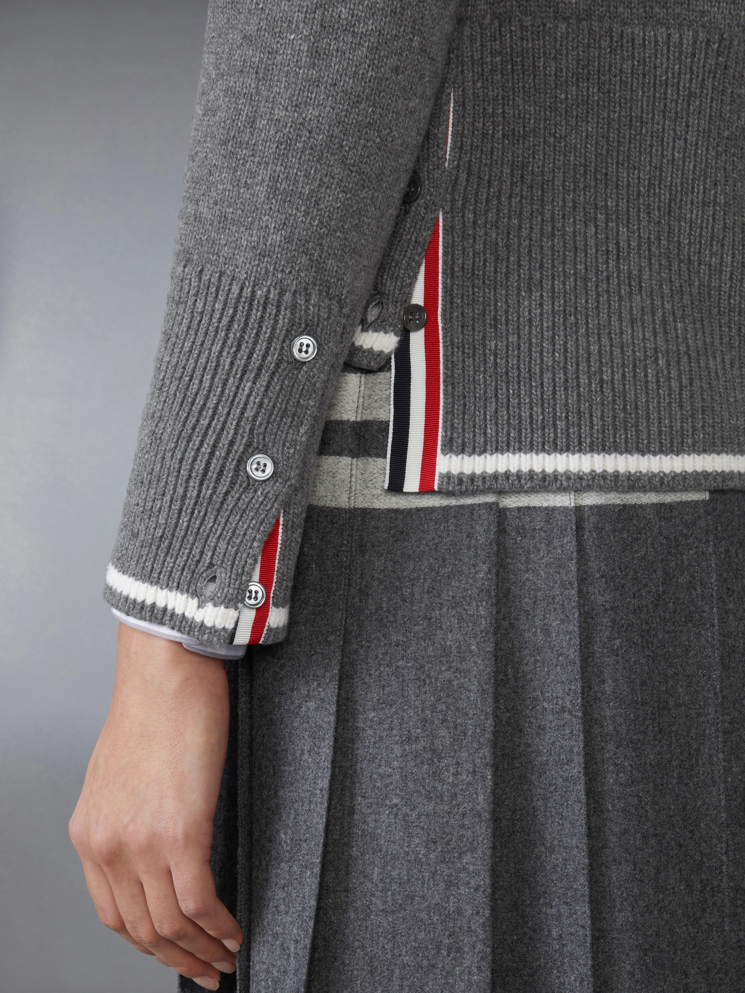 Thom Browne Virgin Wool Cardigan With Embrodery Geese In Gray