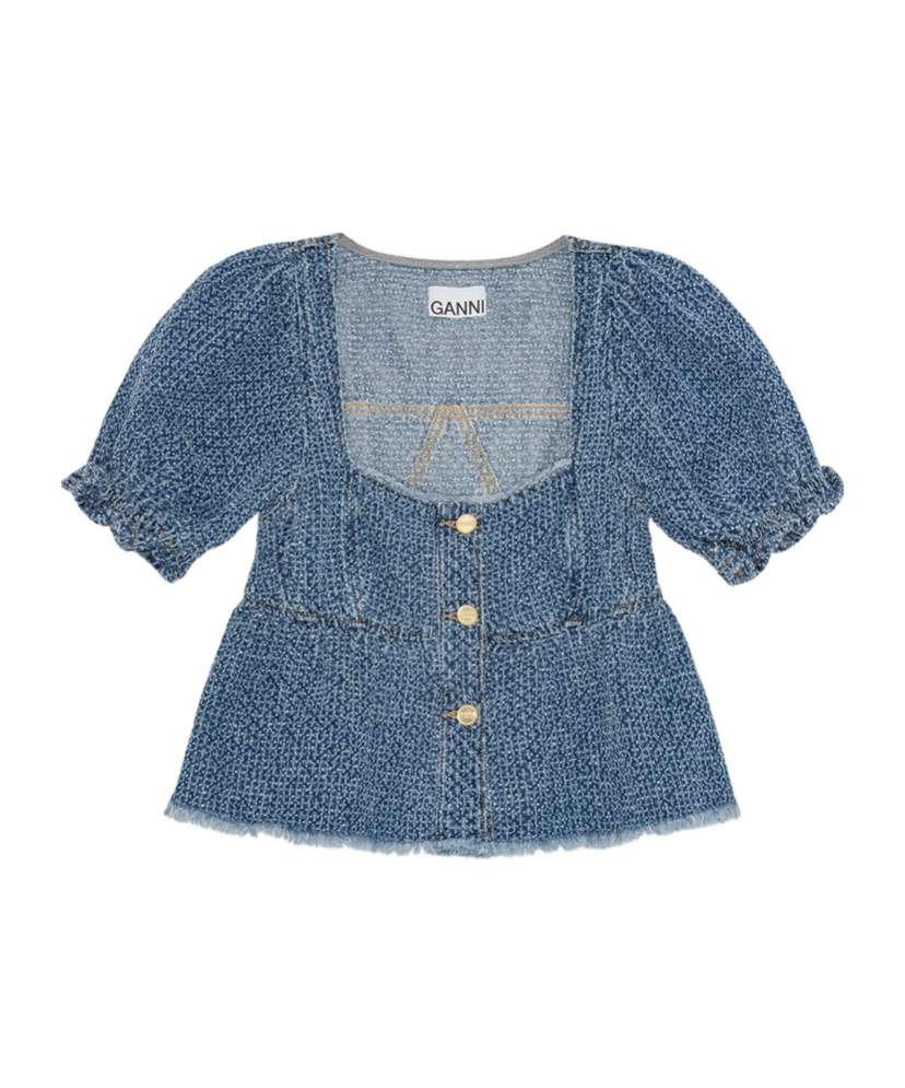 GANNI BLUE FLUFFY DENIM BLOUSE