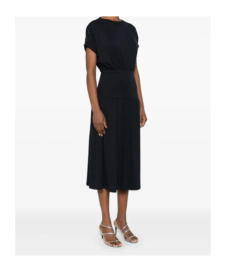 Fabiana Filippi Relaxed Black Midi Dress With Gathered Waist In Black