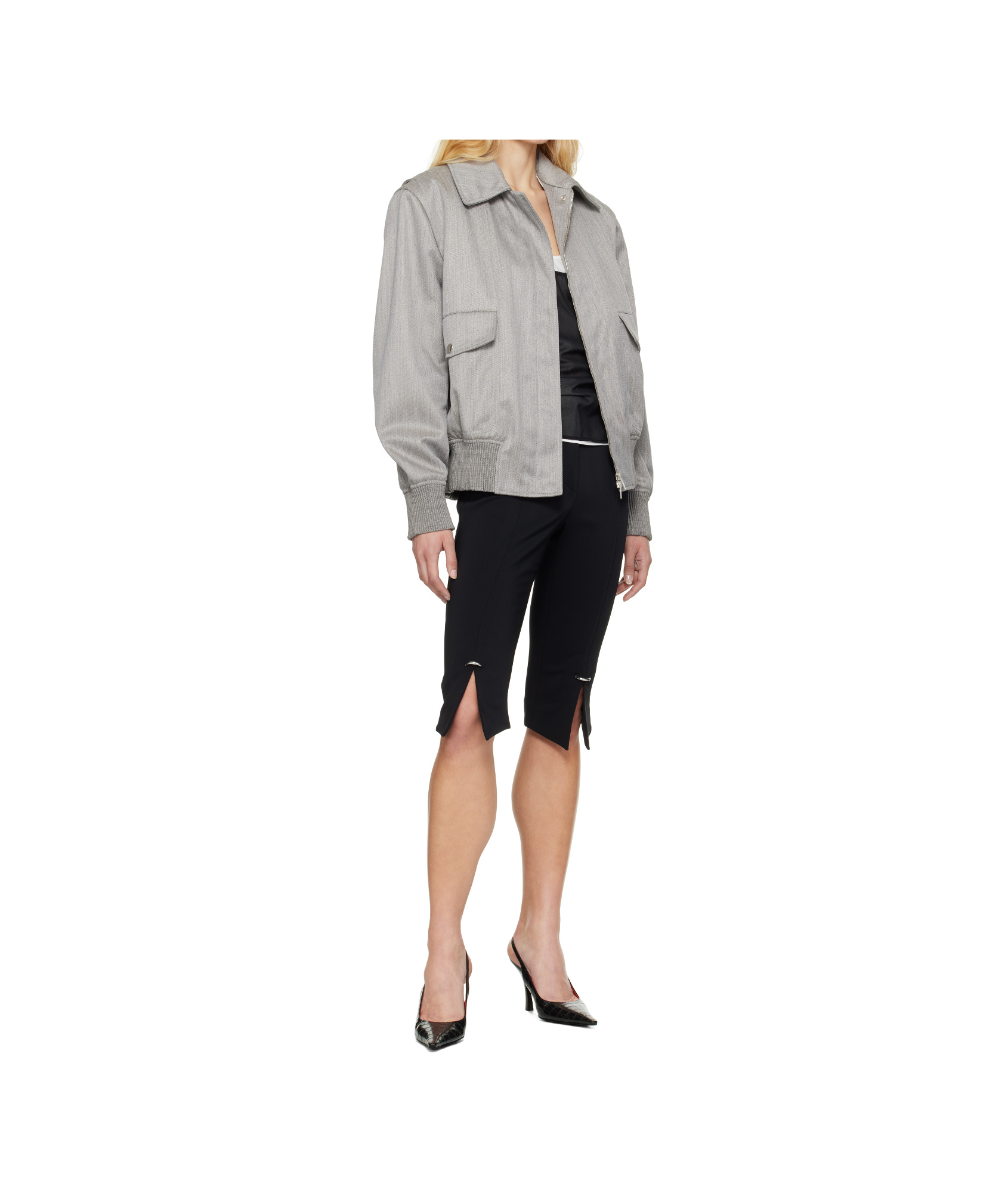 Stella Mccartney Gray Boxy Collared Bomber Jacket In Gray