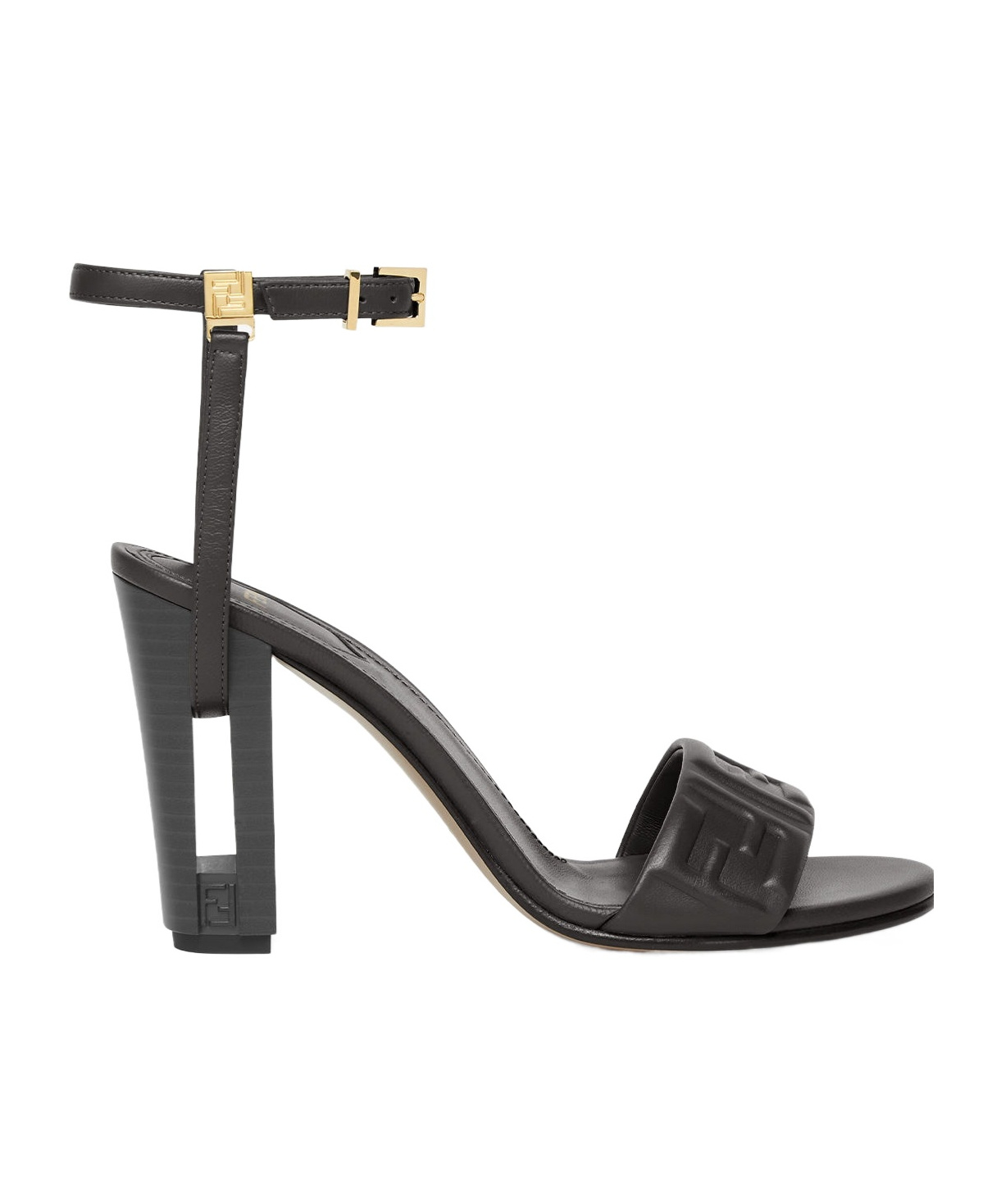 Fendi Leather Open Toe Block Heel Sandals In Black