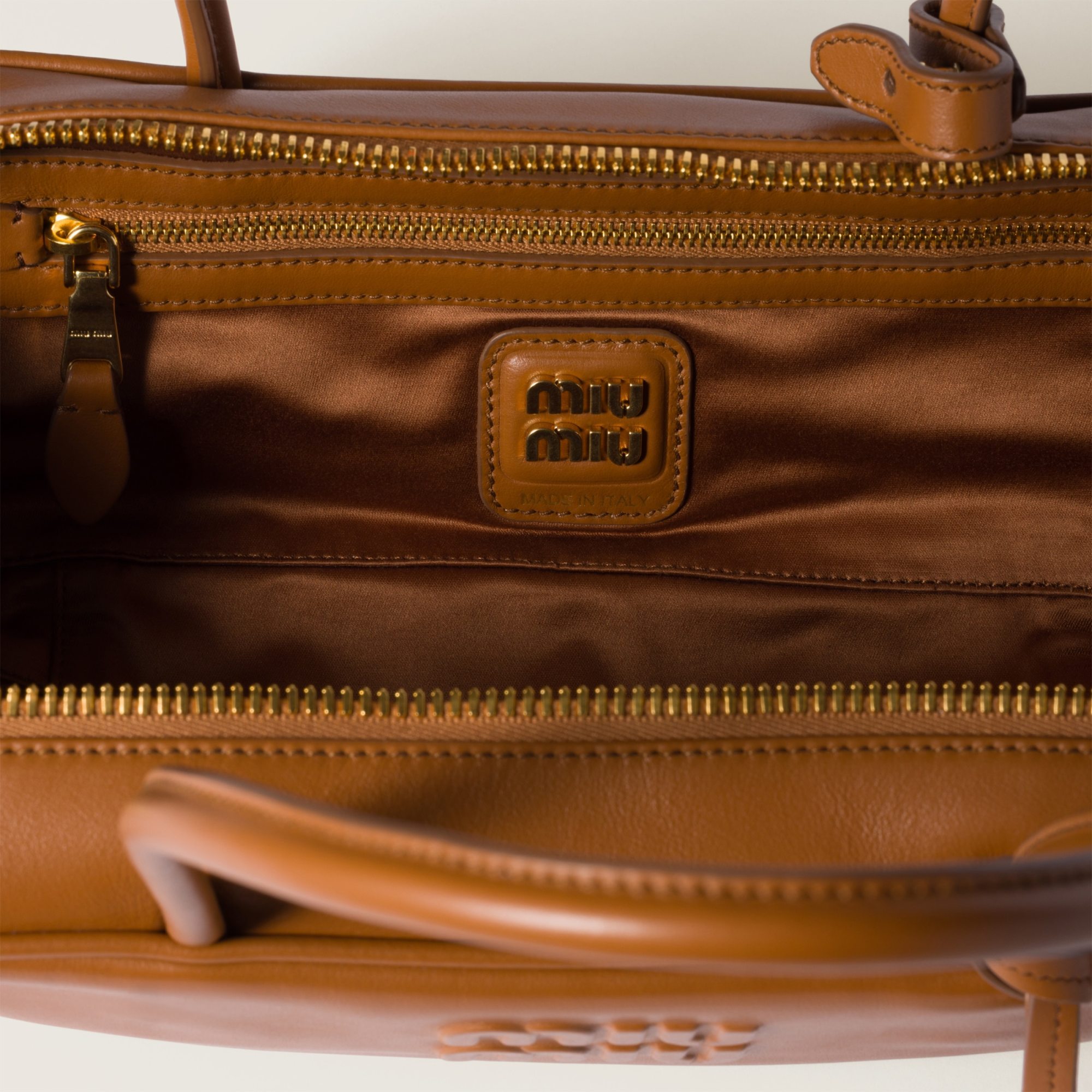 Miu Miu Beau Leather Bag In Cognac