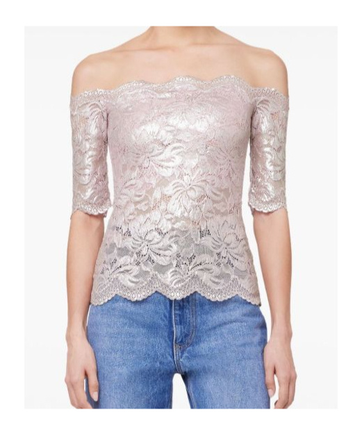 Rabanne Off-the-shoulder Lace Top With Floral Patterns In White