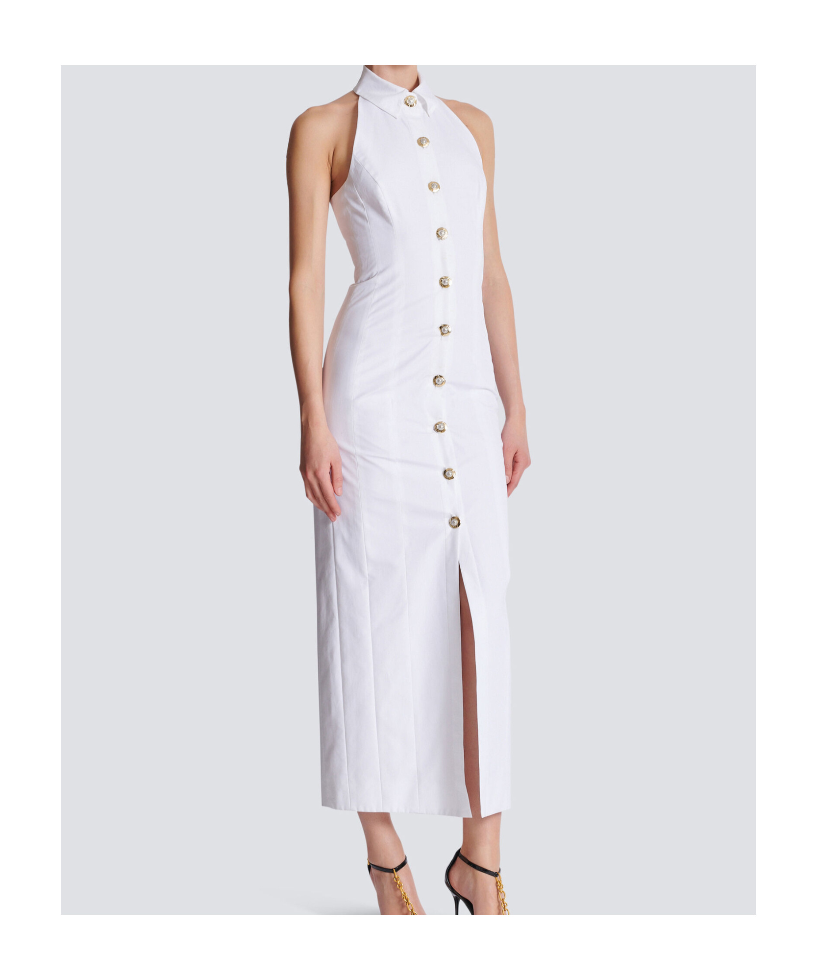 Balmain Bodycon Backless Poplin Dress In White