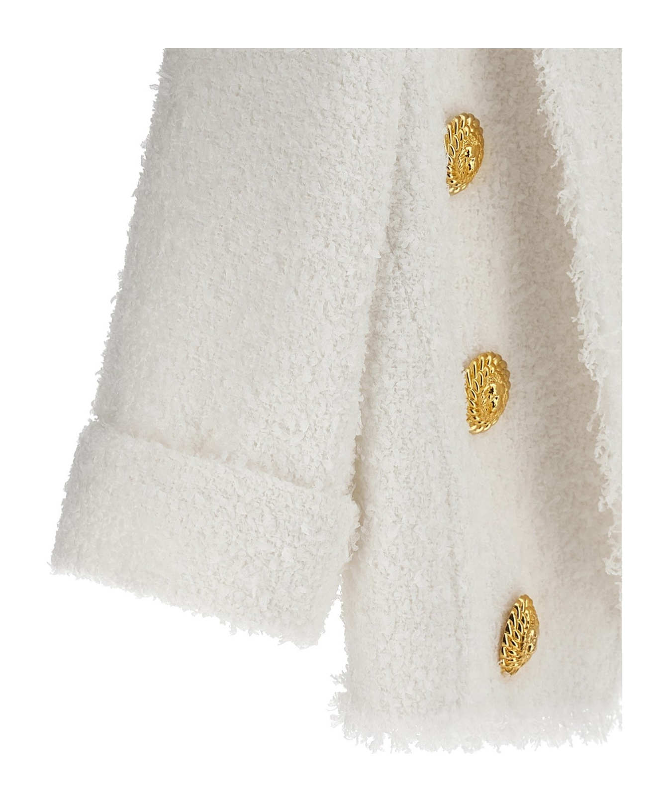 Balmain Spencer Tweed 6-button Short-sleeve Jacket In White