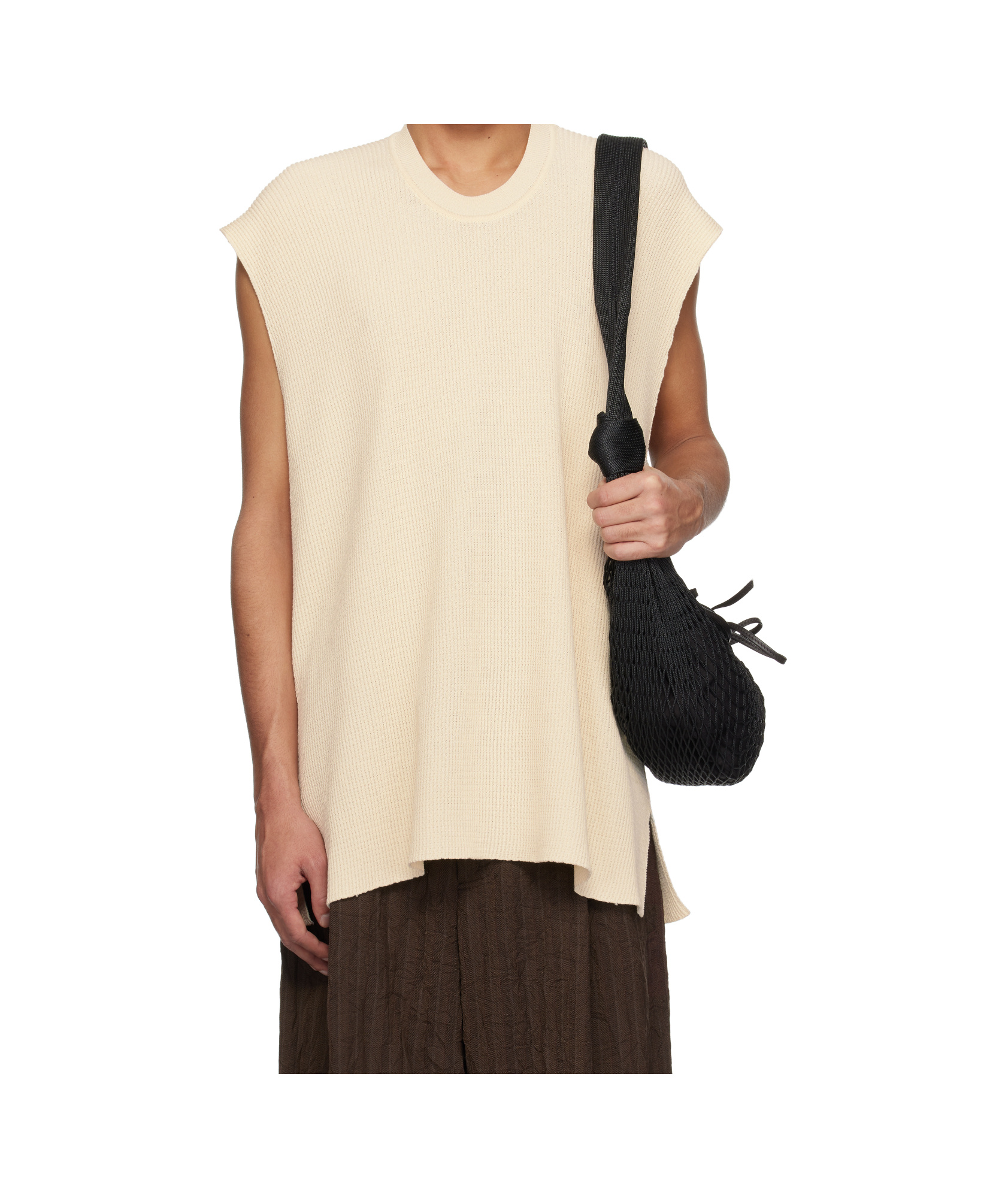 Shop Issey Miyake Tight Twist Cotton Vest In Beige