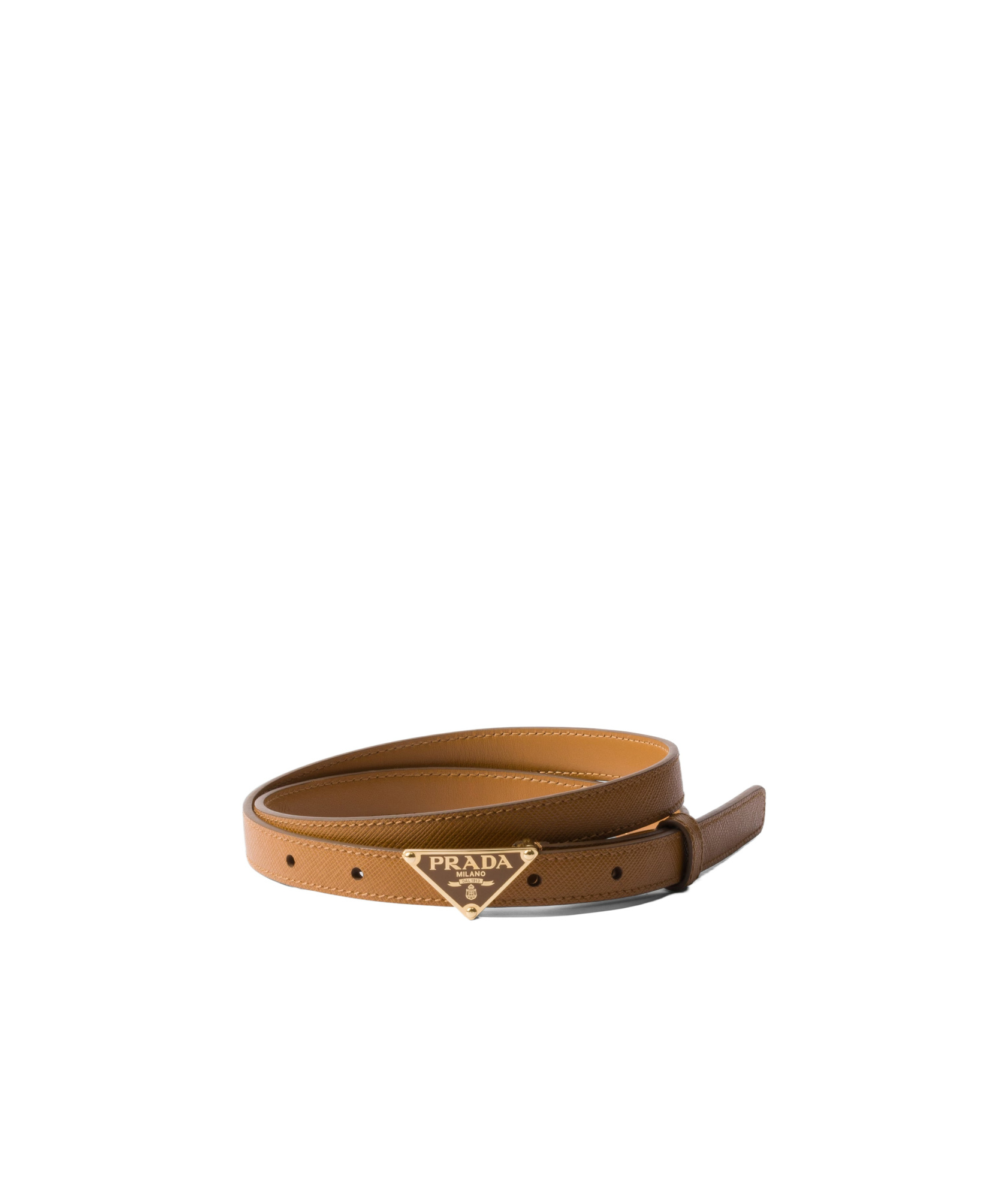 Prada Triangle-logo Leather Belt In Brown