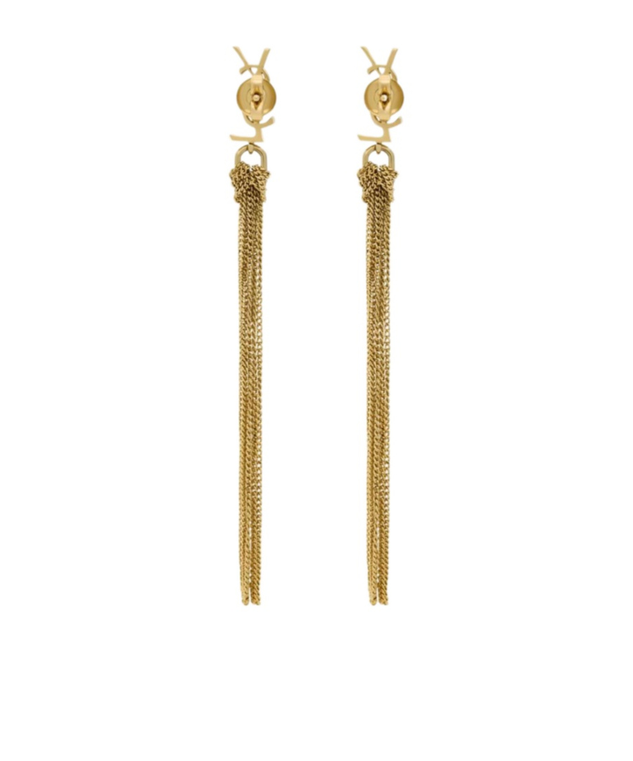 Saint Laurent Cassandre Tassel Pendant Earrings In Green