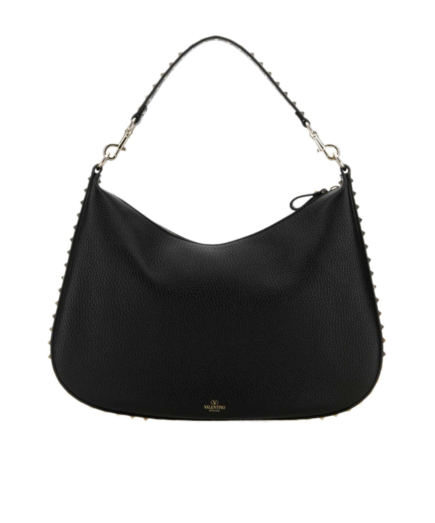 Valentino Garavani Black Leather Hobo Rockstud Shoulder Bag In Black