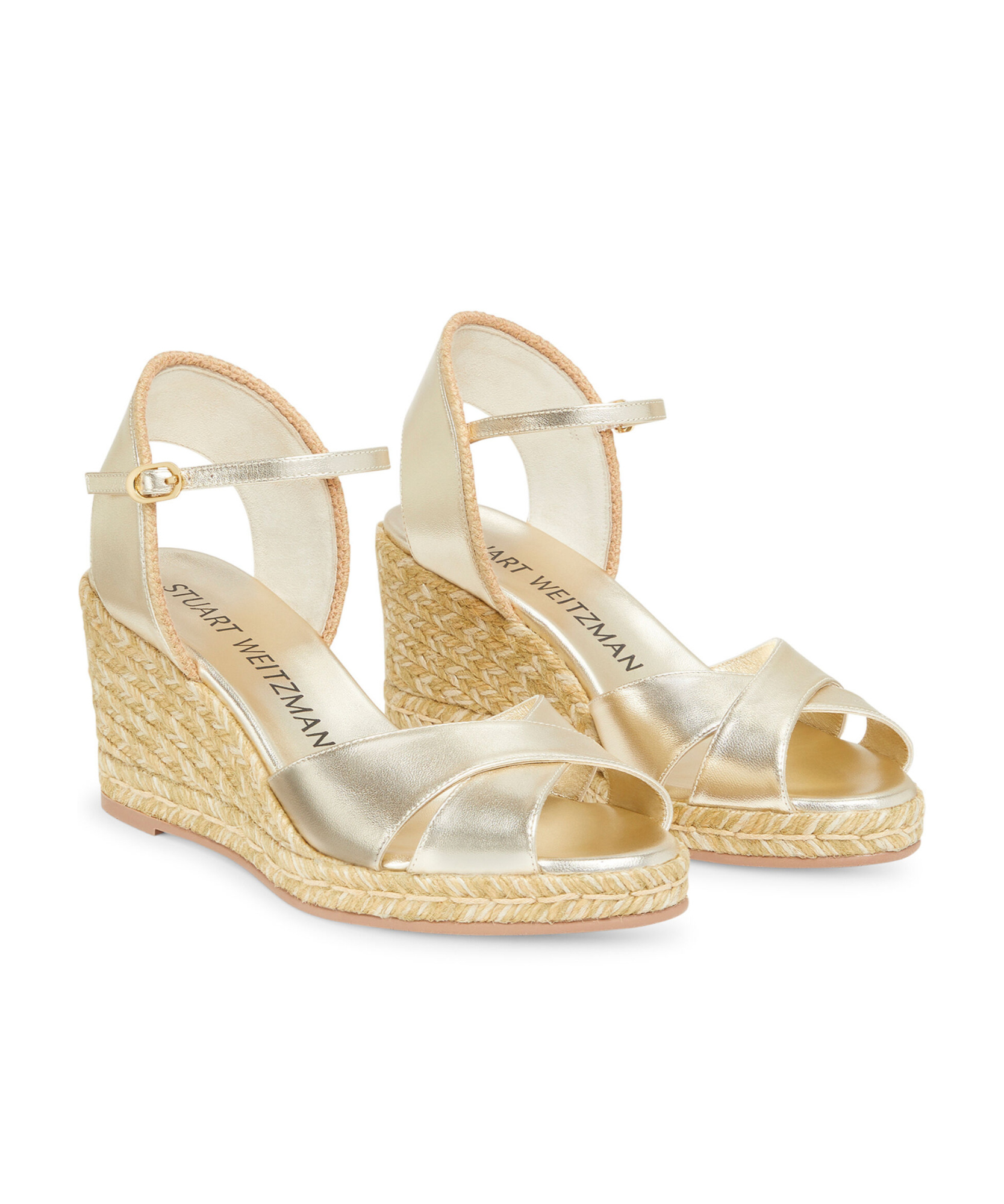 Stuart Weitzman Mirela Crisscross Wedge Espadrille Sandals In Nude