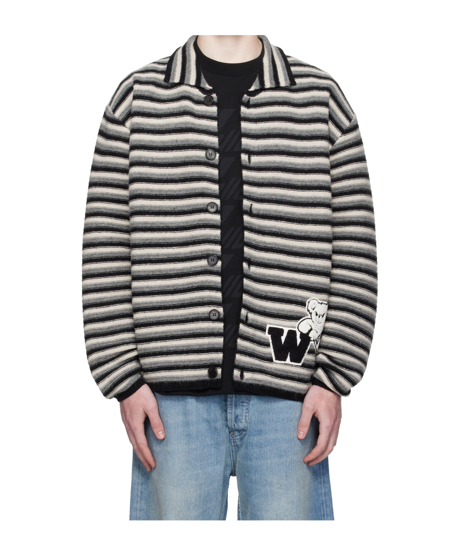 We11 Done Multicolor Black Stripe Embroidered Cardigan In Black