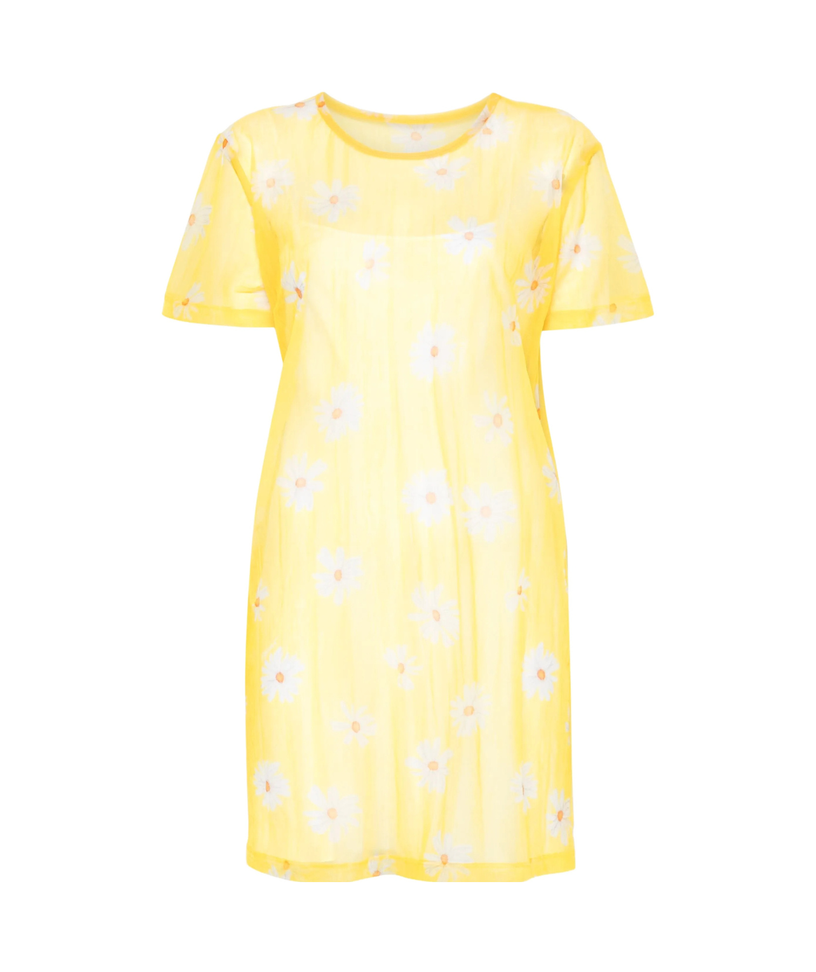 Moschino Sheer Daisy Floral Mini Dress In Yellow
