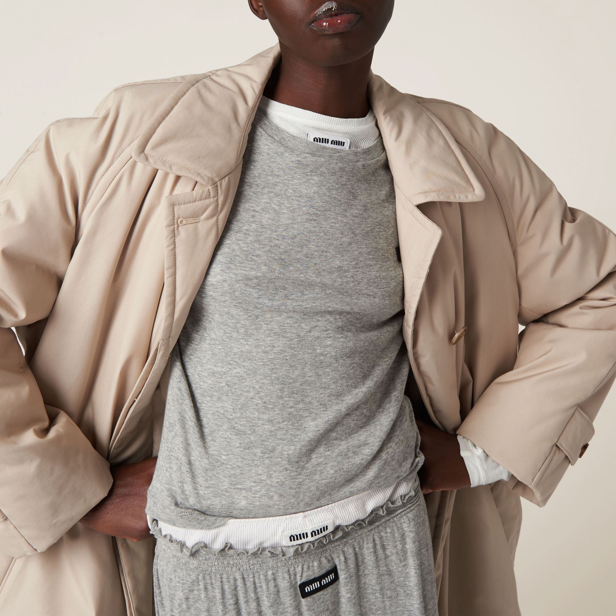 Miu Miu Ribbed Jersey T-shirt In Gray