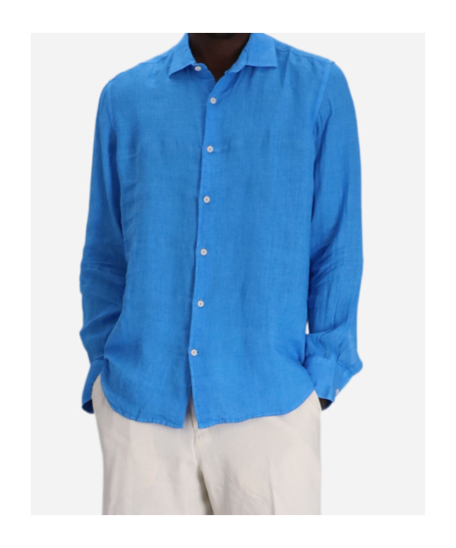 Mc2 Saint Barth Man Watercolor Bluette Linen Shirt Pamplona