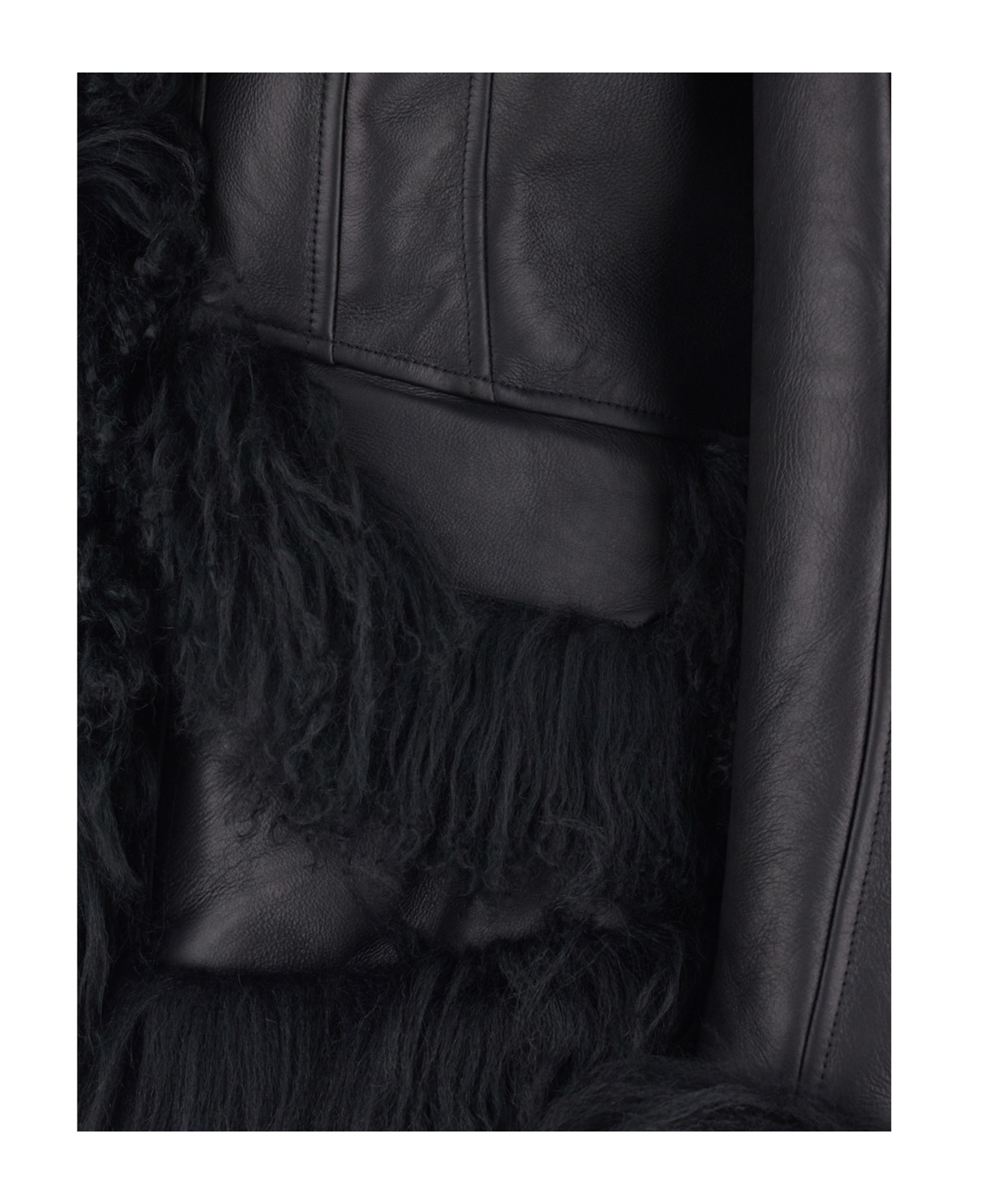 Blumarine Black Shearling Jacket With Wide Revers And Front Snap Button Closure In Leather And Fur Woman In Black