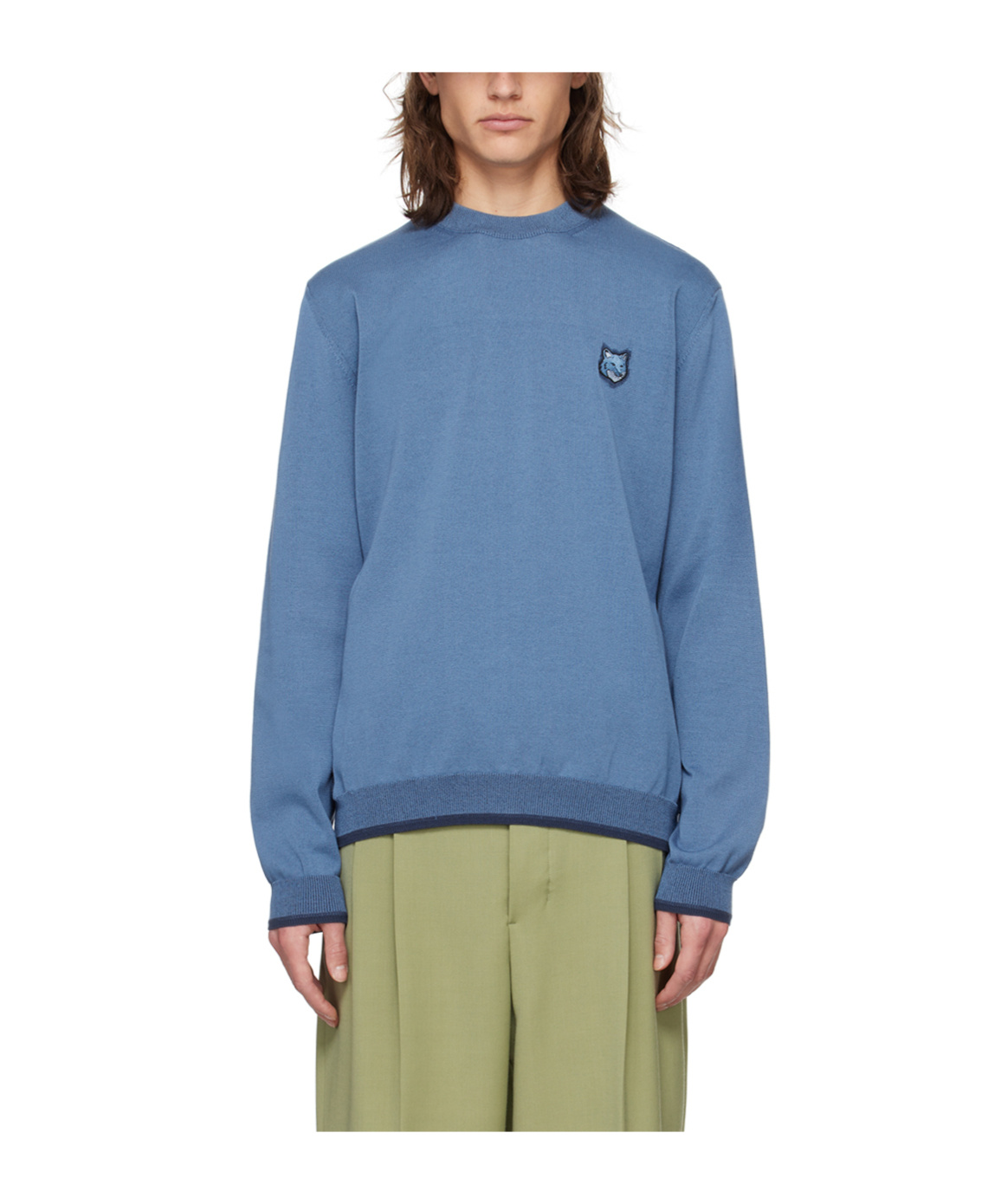 Maison Kitsuné Signature Fox-motif Knitted Jumper In Blue