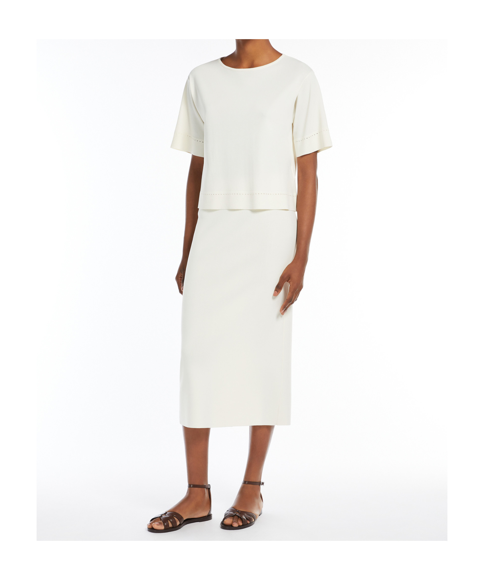 Max Mara Eden Double Cotton Canvas Midi Skirt In White