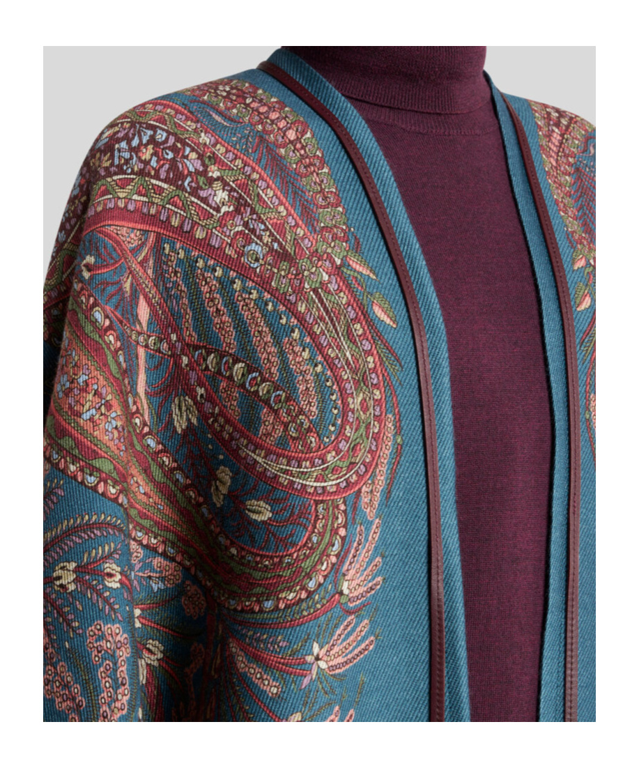 Etro Floral Paisley Wool-blend Cape In Blue