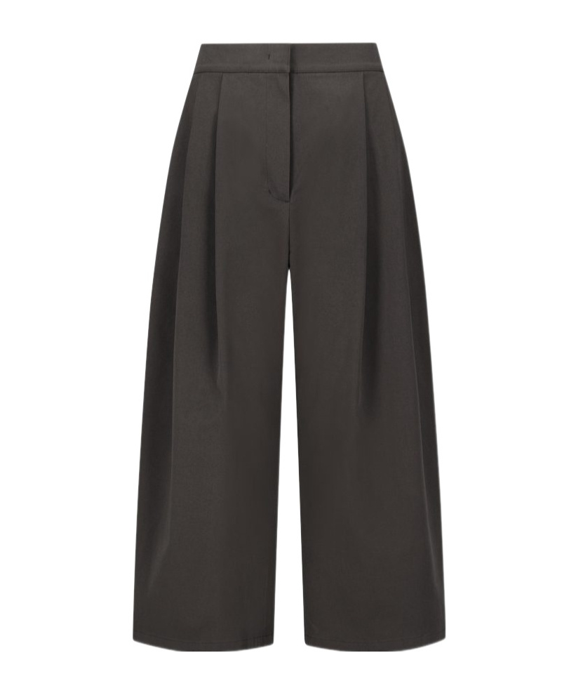 Amomento Double-pleated Wide-leg Trousers In Brown