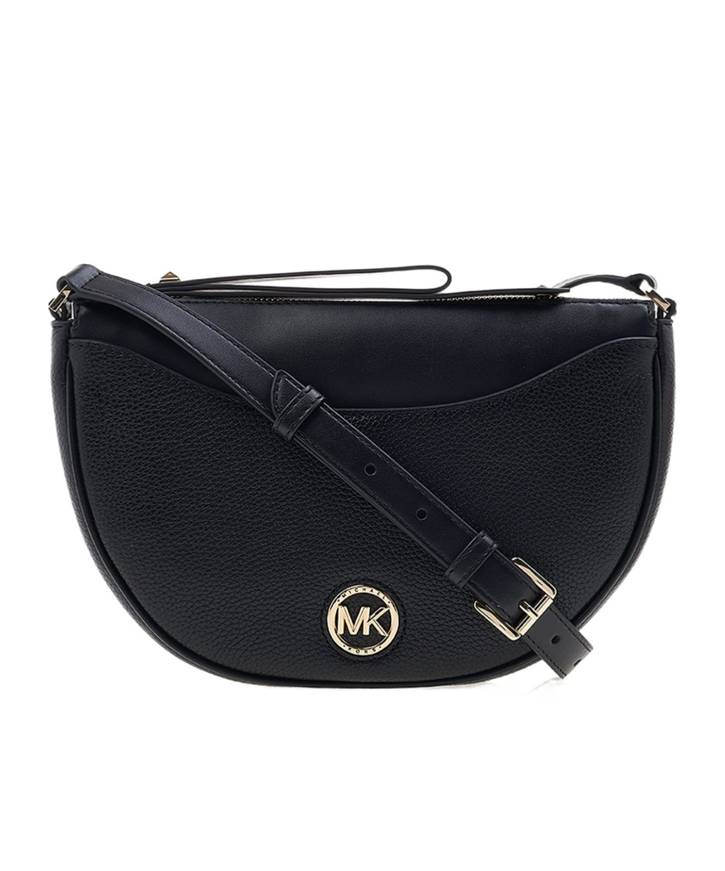 Michael Kors Leather Logo-plaque Saddle Bag In Black