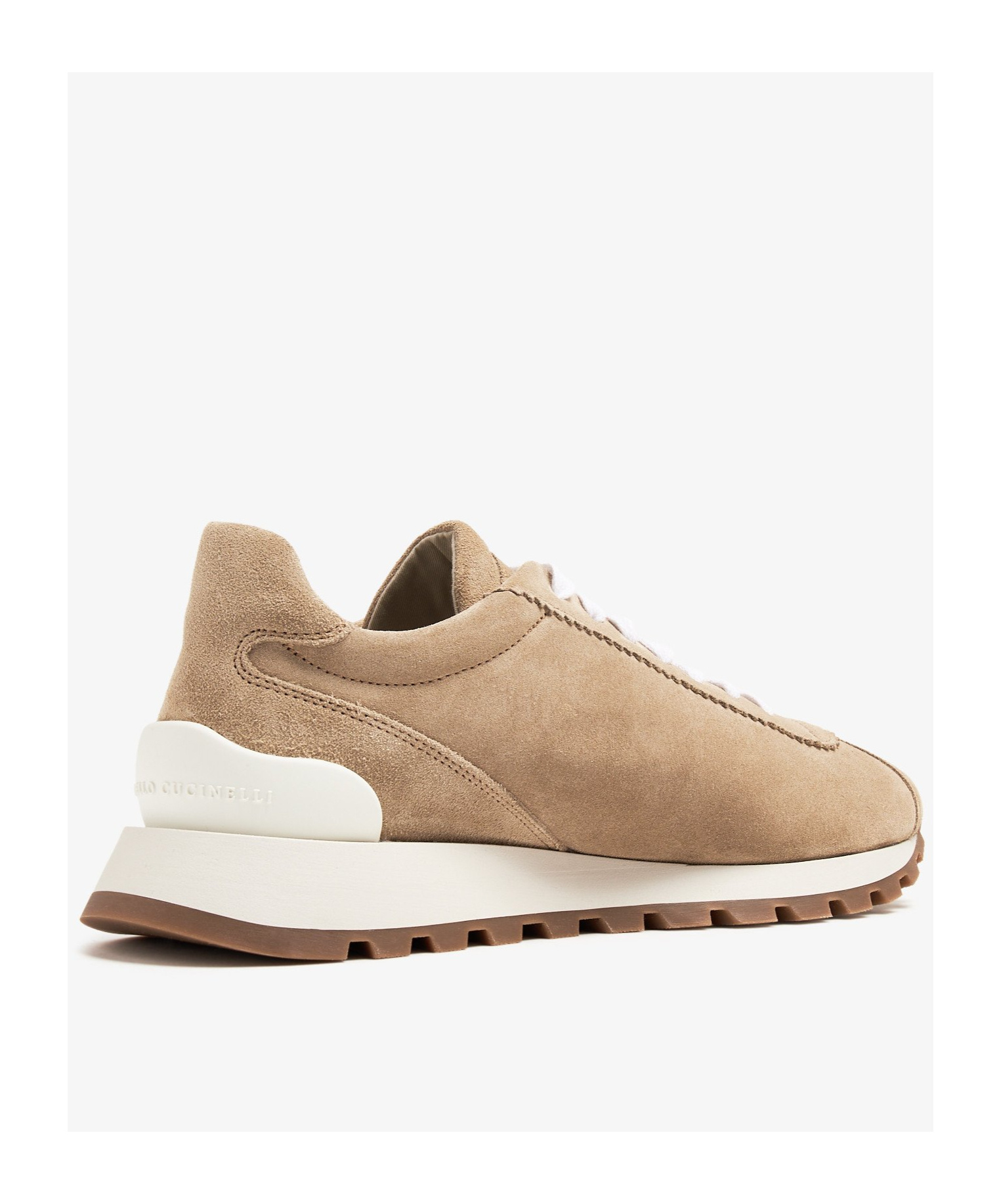 Brunello Cucinelli Beige Low Top Sneakers With Monil Detail On The Side And Embossed Logo Lettering On The Rear In Brown