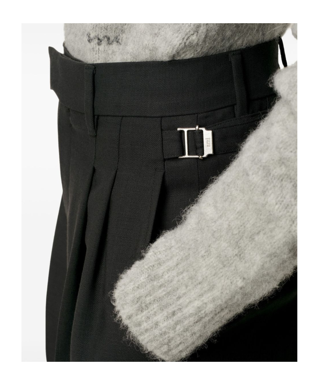 Ami Alexandre Mattiussi Wool High Waist Wide Pants In Gray