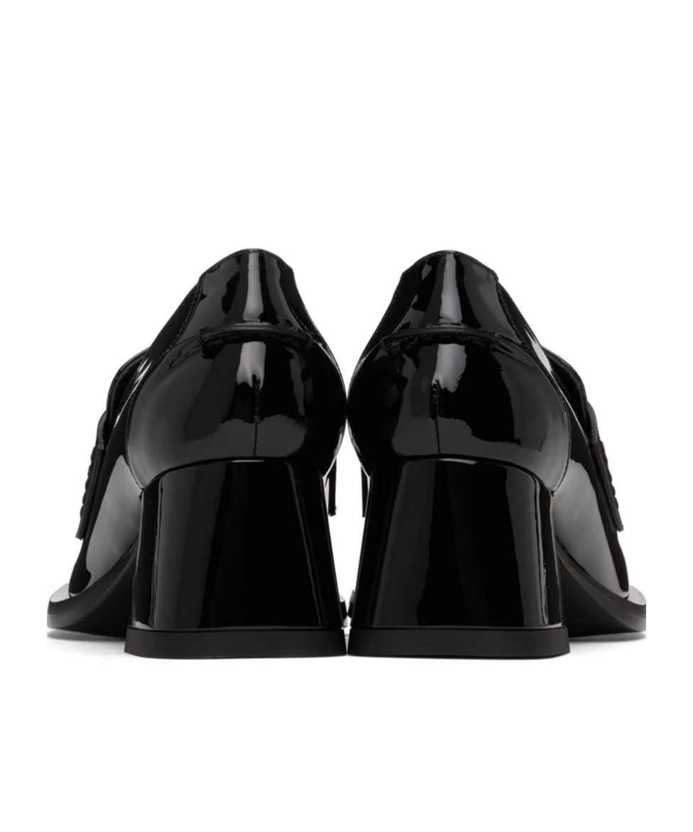 Versace Alia Patent Loafer High Heels With Square Head In Black
