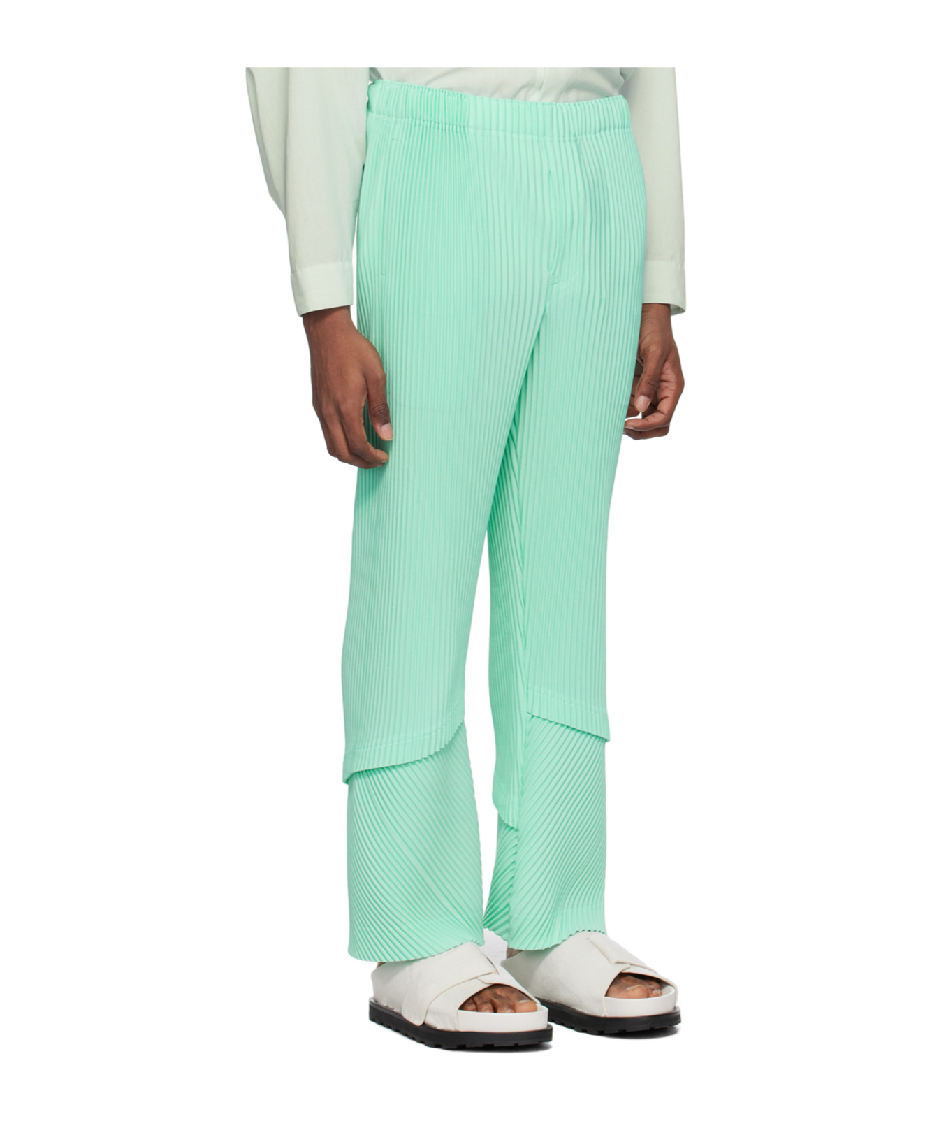 Shop Issey Miyake Pleated Detail Casual Pants In Green