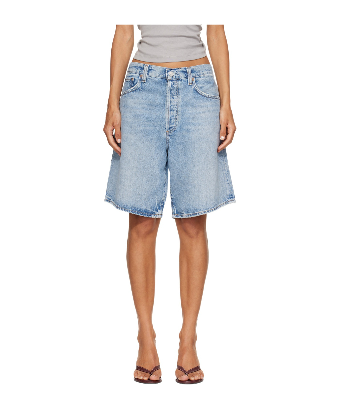 Agolde Belt-loop Denim Shorts In Gray