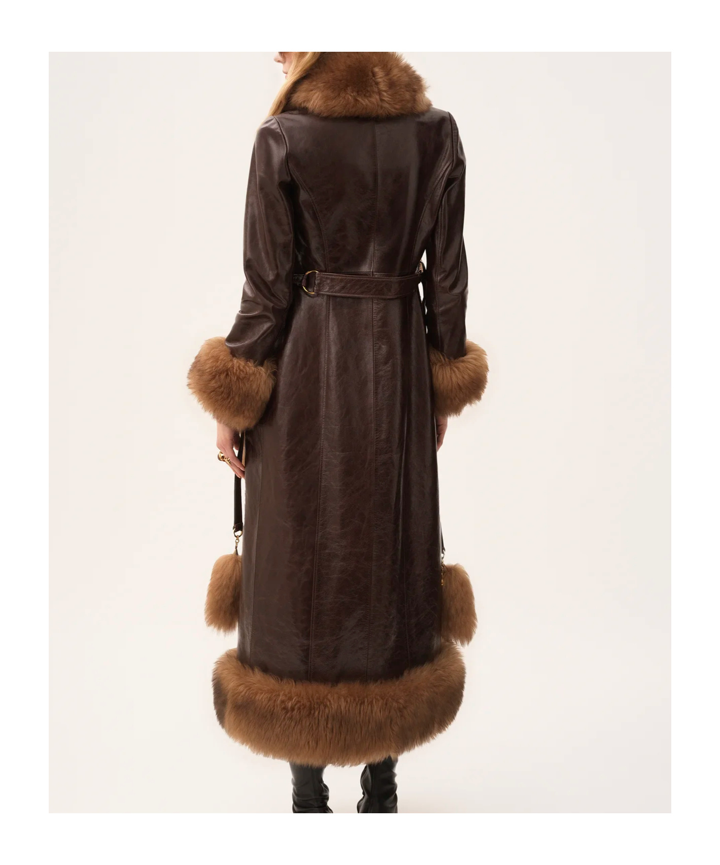 Chloé Lamb Shearling-trim Shiny Leather Long Coat In Brown