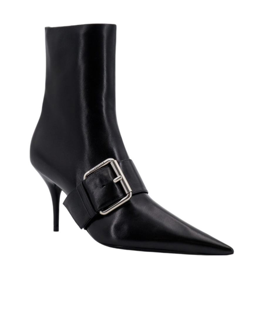 Balenciaga Women Leather Ankle Boots With Maxi Buckle In Black