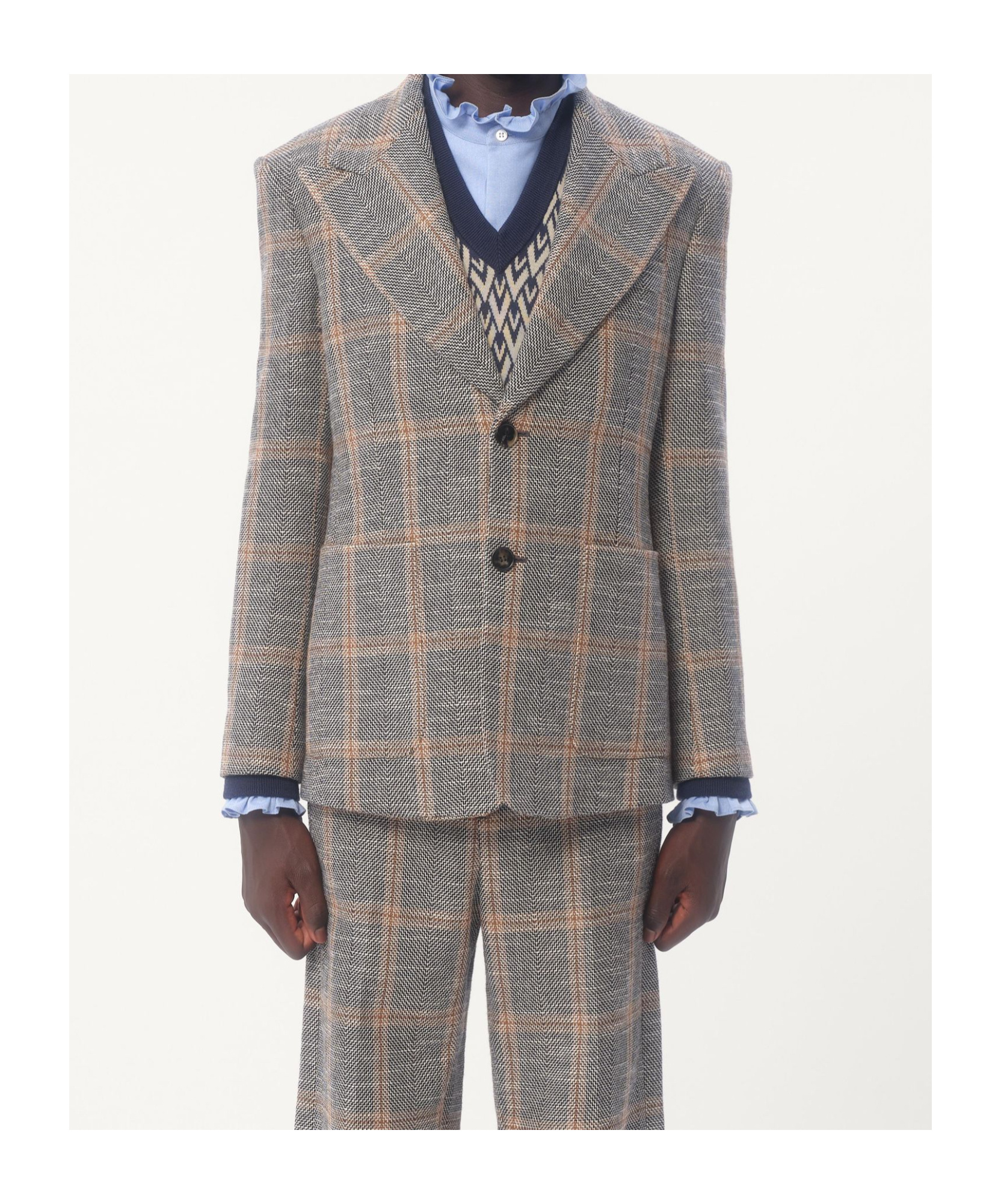 Valentino Single-breasted Wool Blend Jacket With Check Pattern In Grey