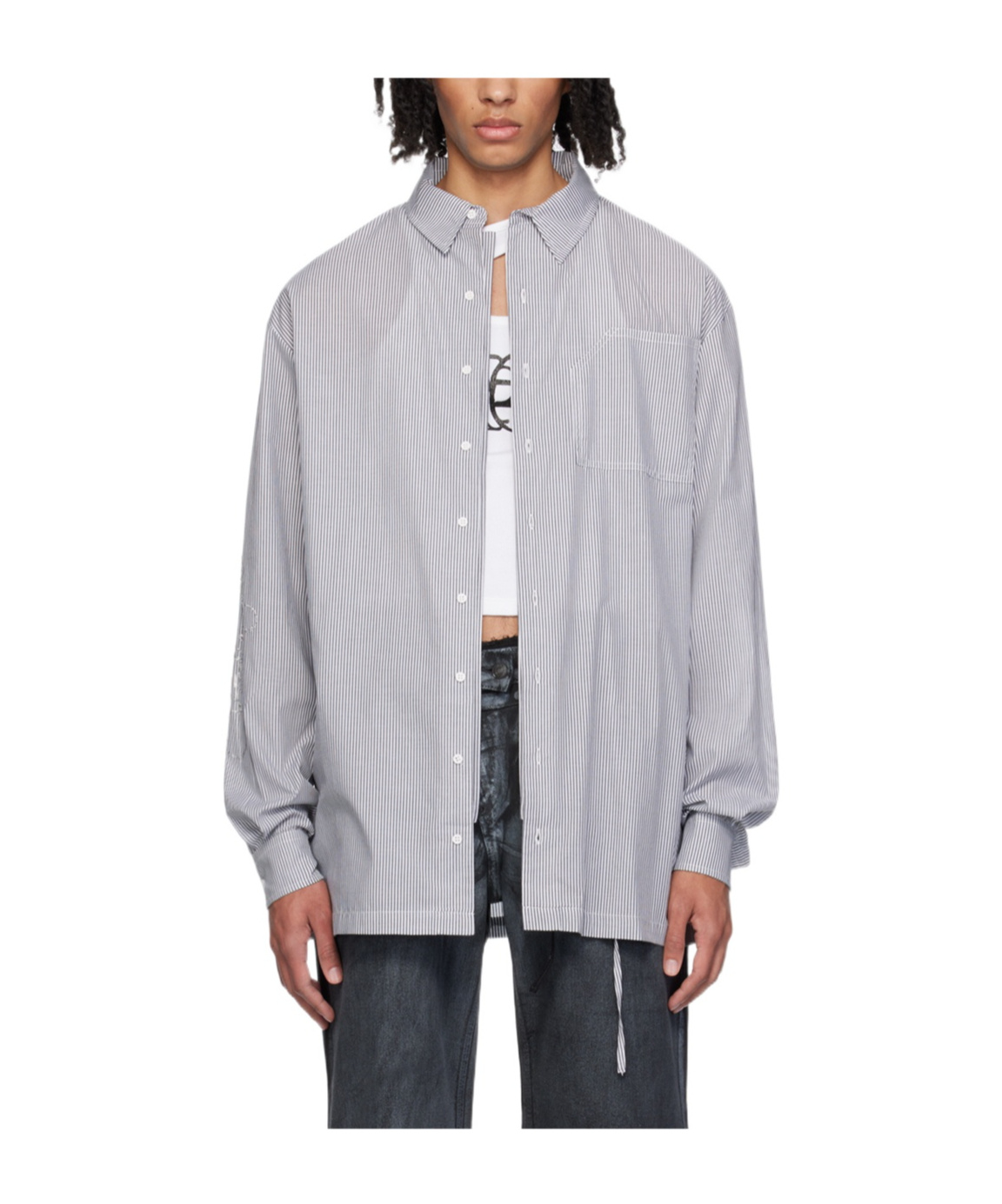 Ottolinger Rhinestone-embellished Striped Shirt In Gray