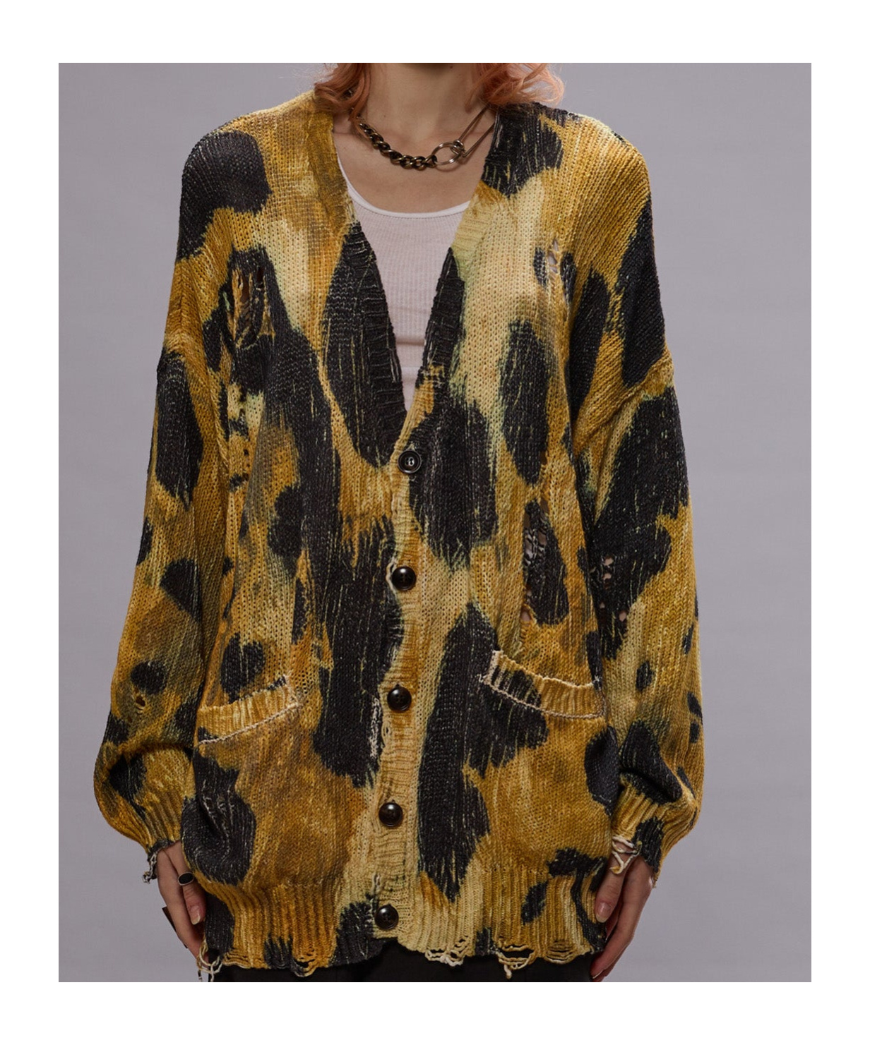 R13 Yellow Printed Oversized Cardigan In Multicolor