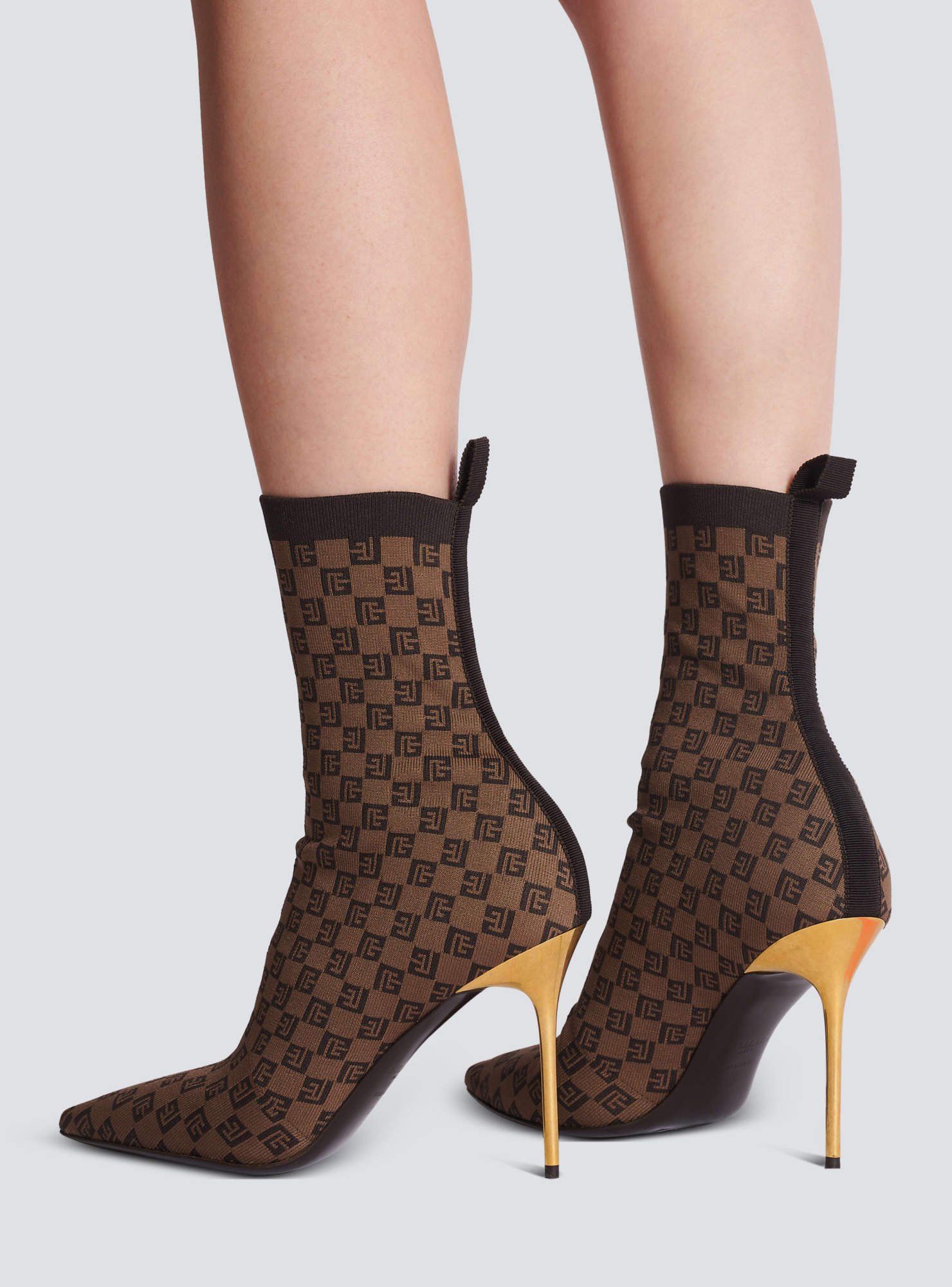 Balmain Skye Monogram Knit Stiletto Booties In Green