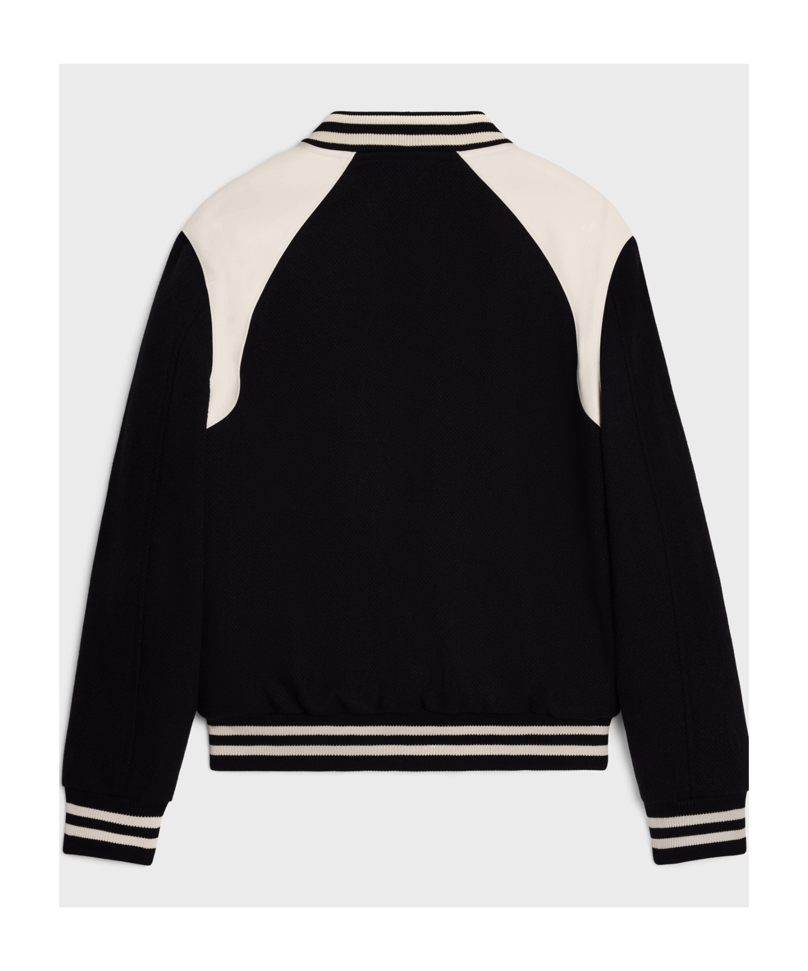 Celine Teddy Striped Colour-block Leather-trimmed Virgin Wool-blend Varsity Jacket In Black