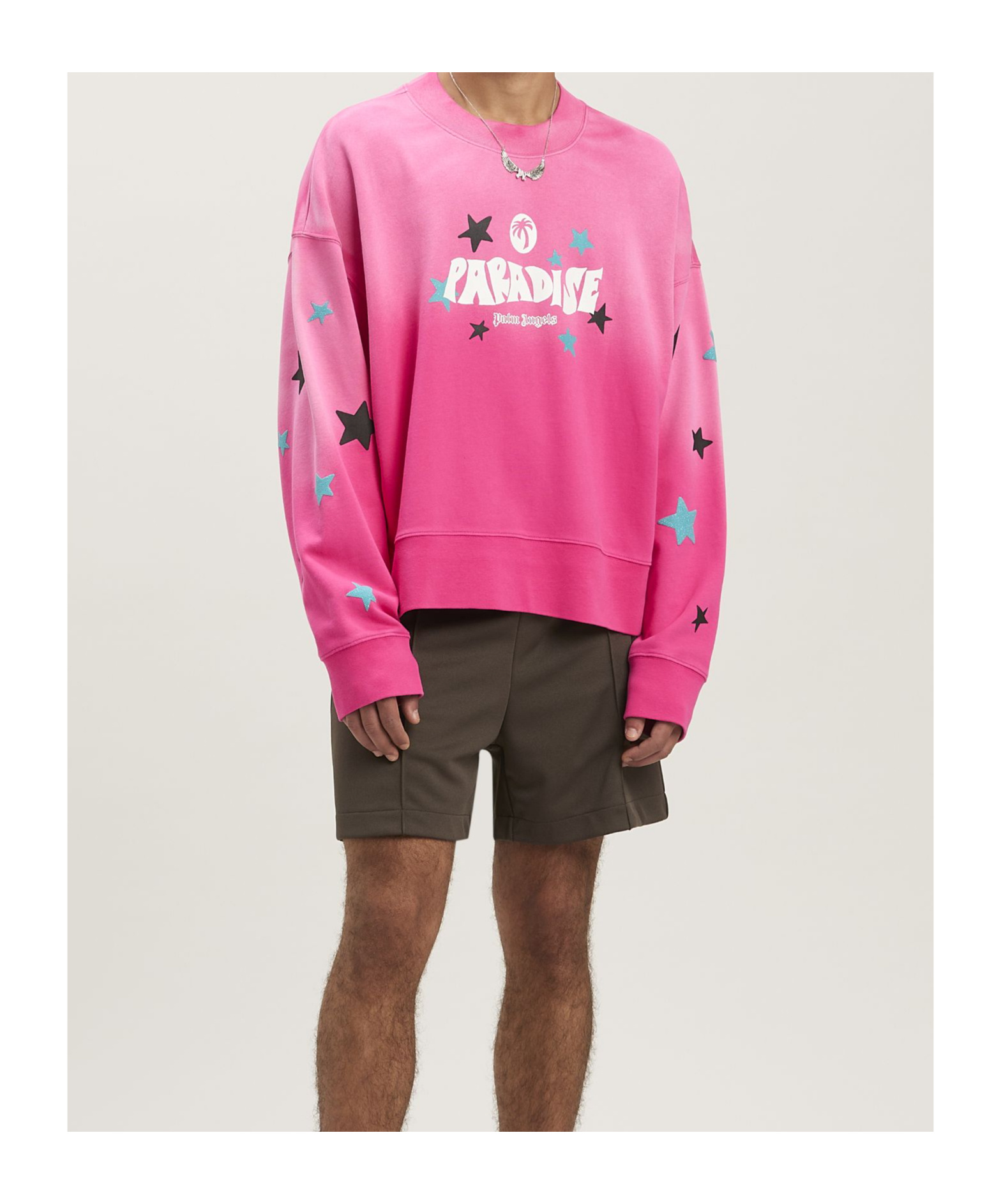 Shop Palm Angels Paradise Palm Crewneck Sweatshirt In Pink