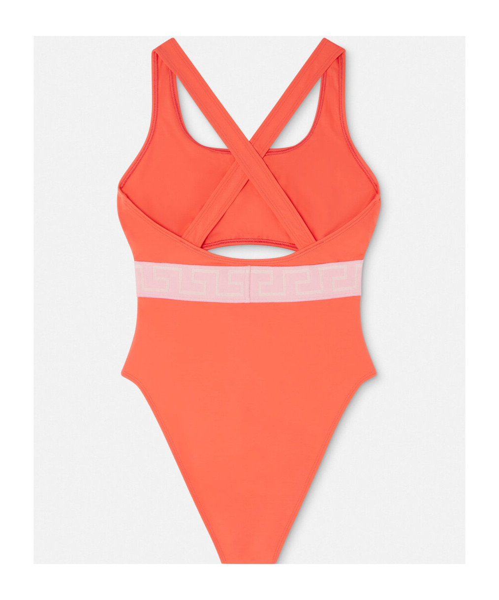 Versace Greca-strap Cut-out Swimsuit In Orange