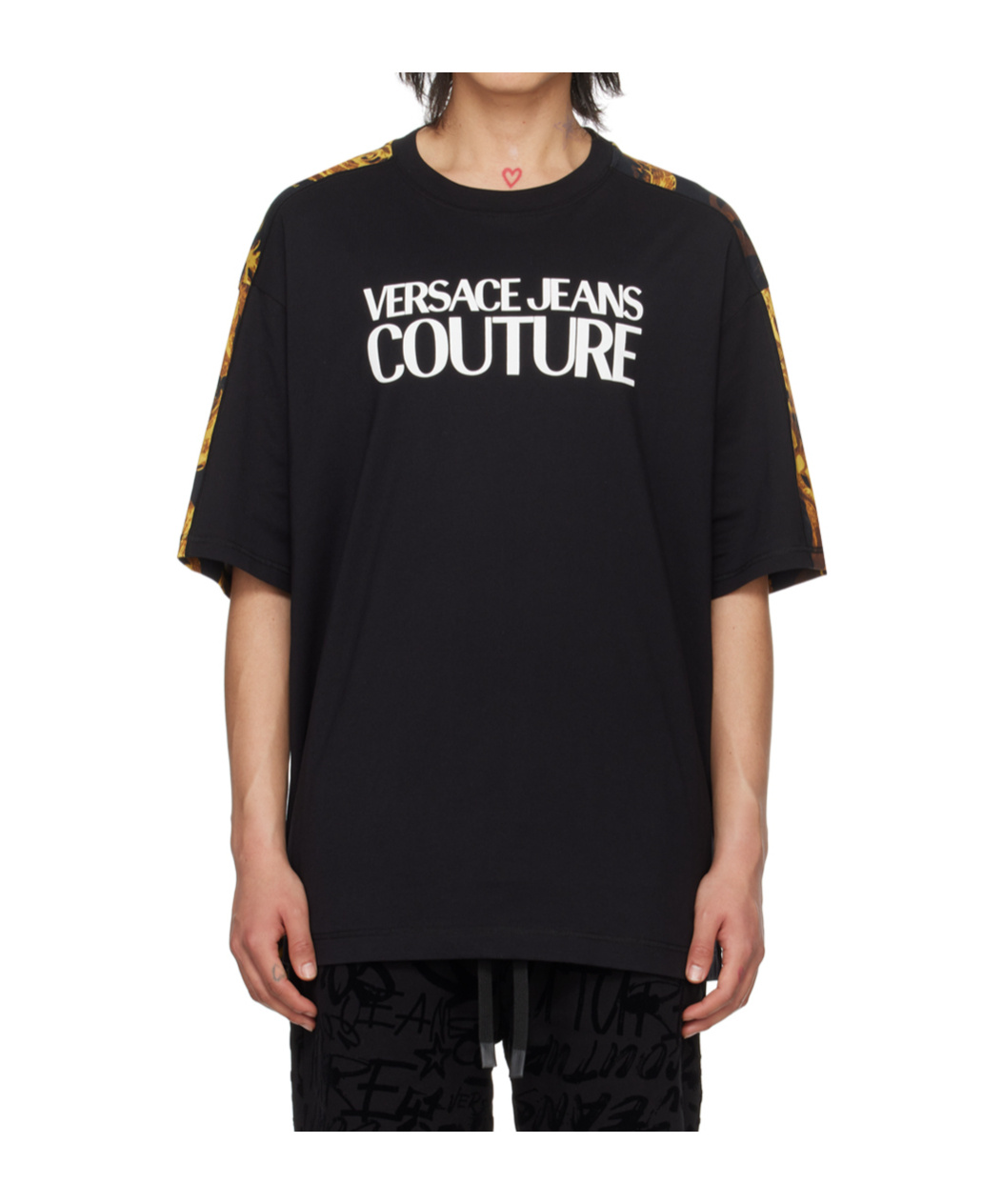 Shop Versace Jeans Round Collar Printed T-shirt In Black