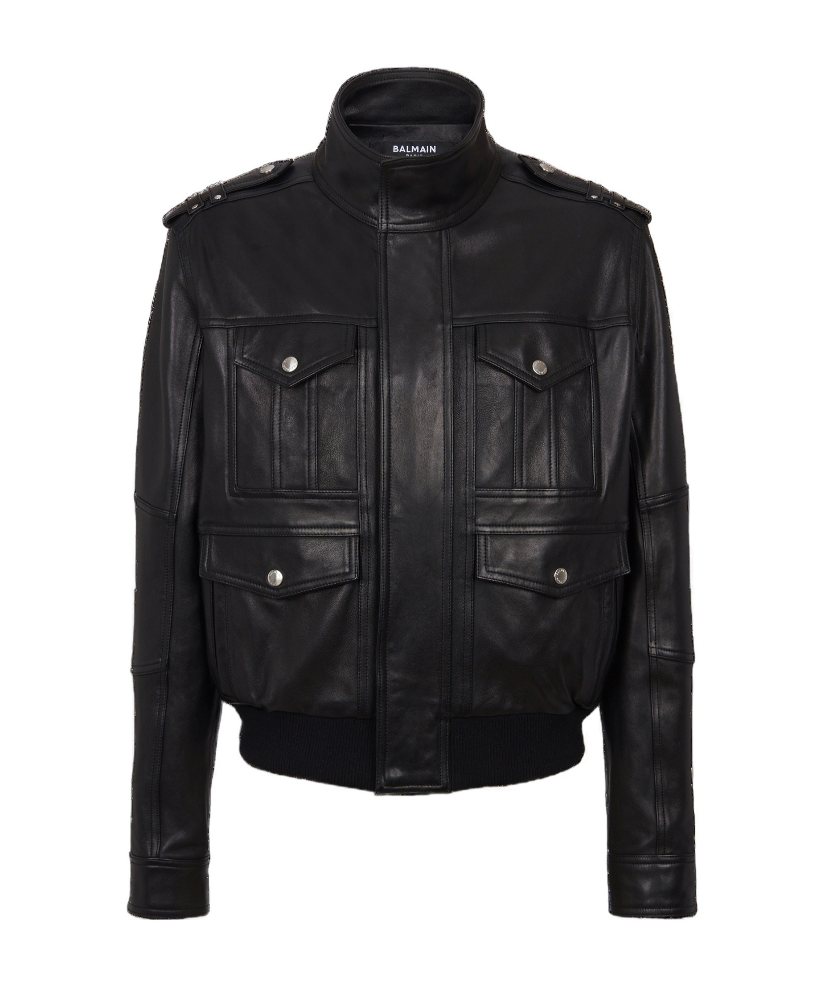 Balmain Lambskin Leather Jacket With 4 Pockets In Black