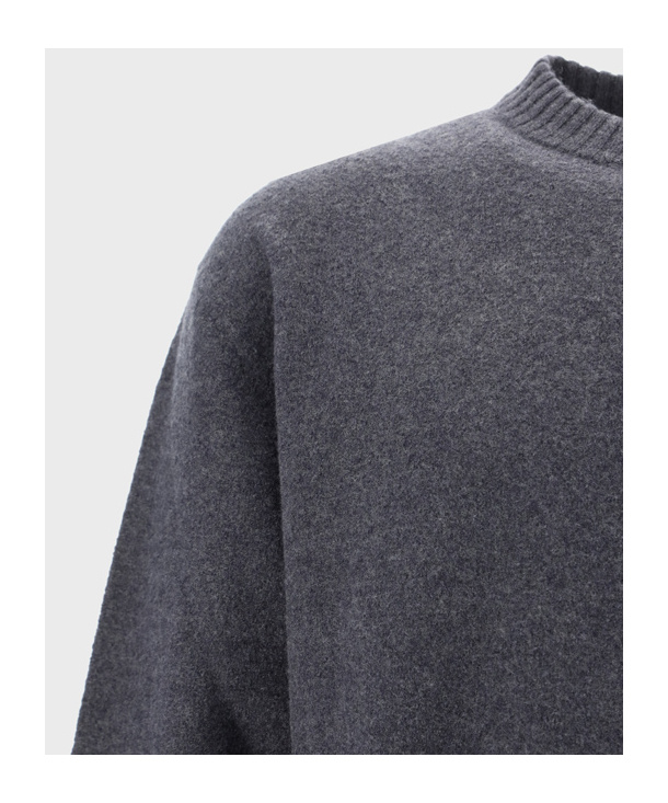 Jil Sander Classic Grey Wool Sweater With Crew Neckline And Ribbed Details In Black